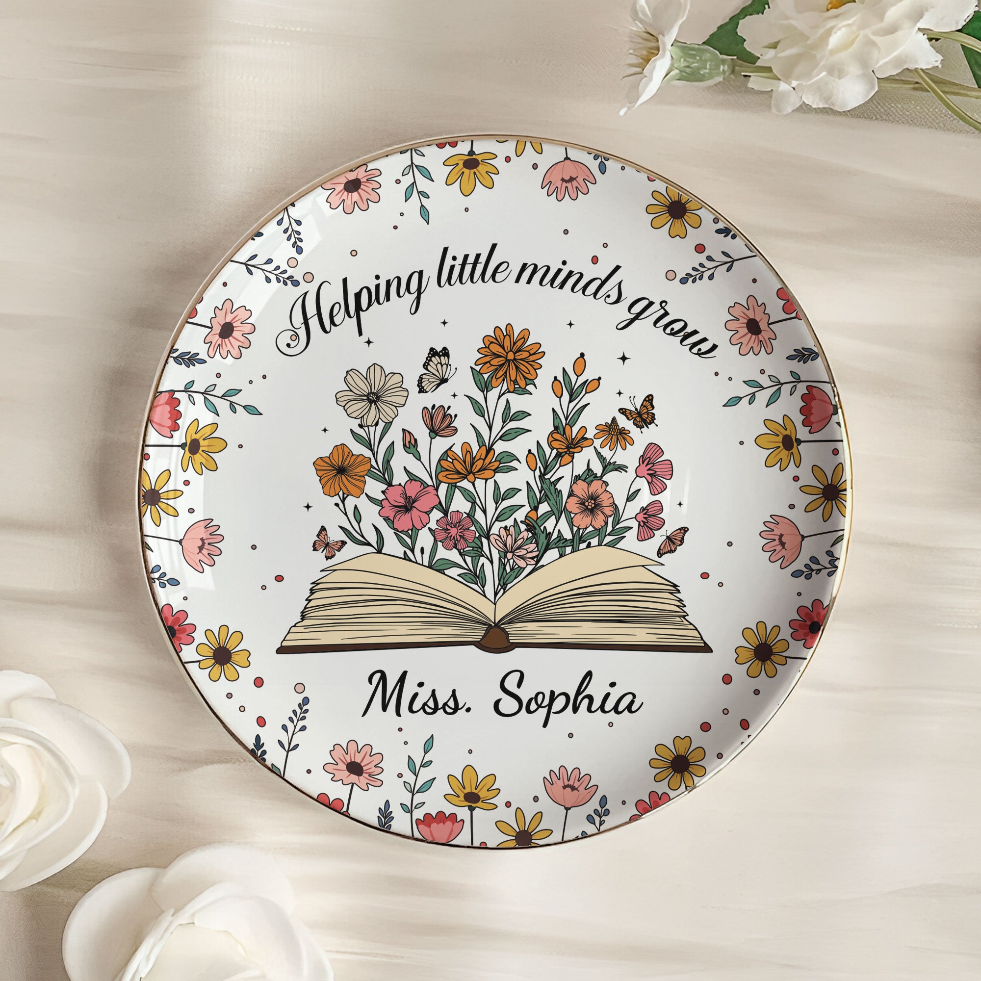 Helping Little Minds Grow Teacher Appreciation Gift - Personalized Jewelry Dish