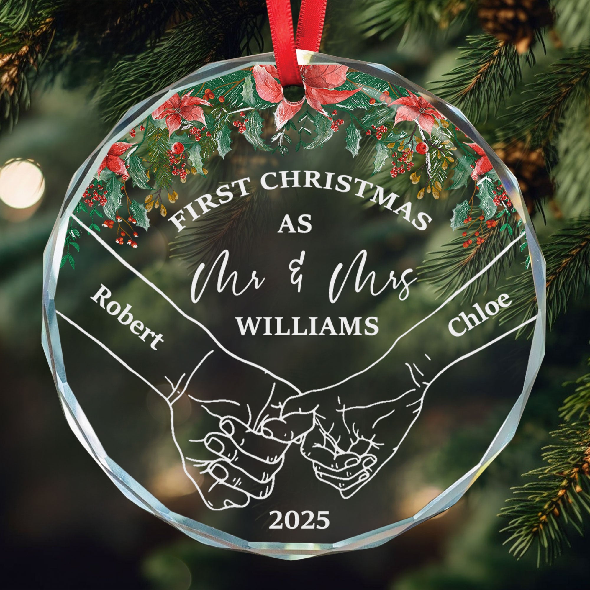Holding Hands First Christmas - Personalized Glass Ornament