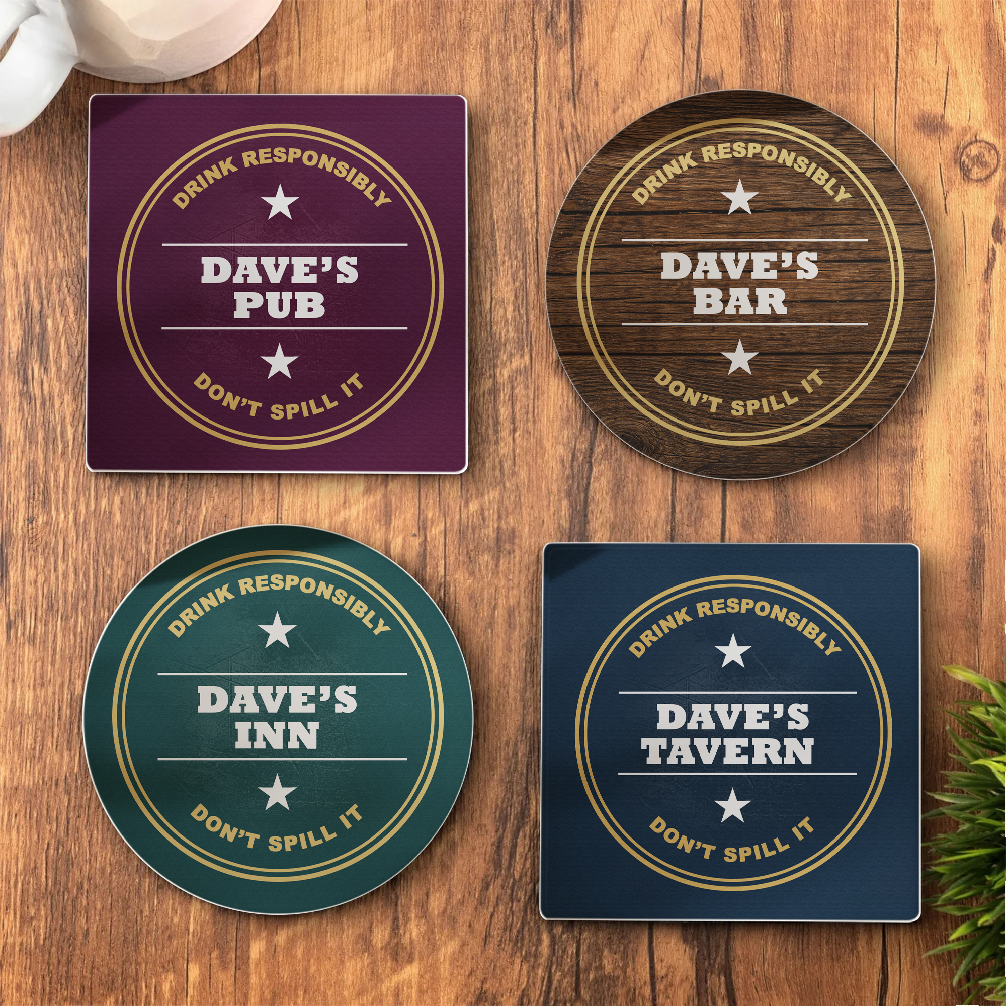Home Bar, Drink Responsibly, Please Don’t Spill - Personalized Ceramic Coaster