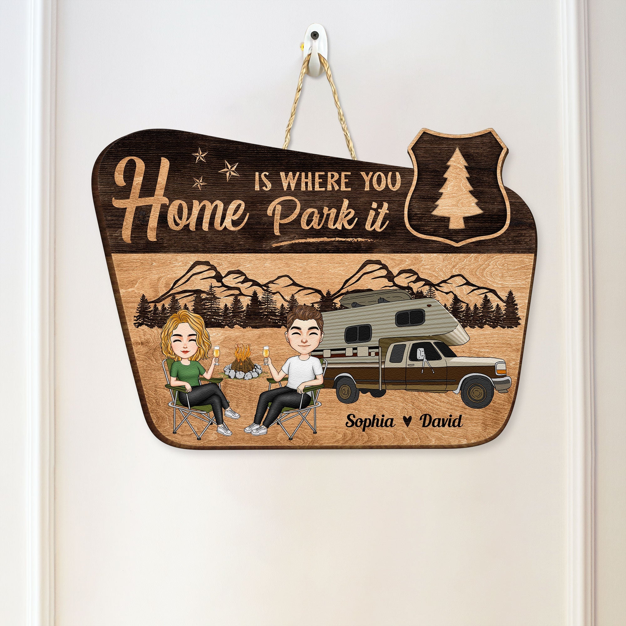 Home Is Where You Park It - Cartoon Version - Personalized Custom Shaped Wood Sign