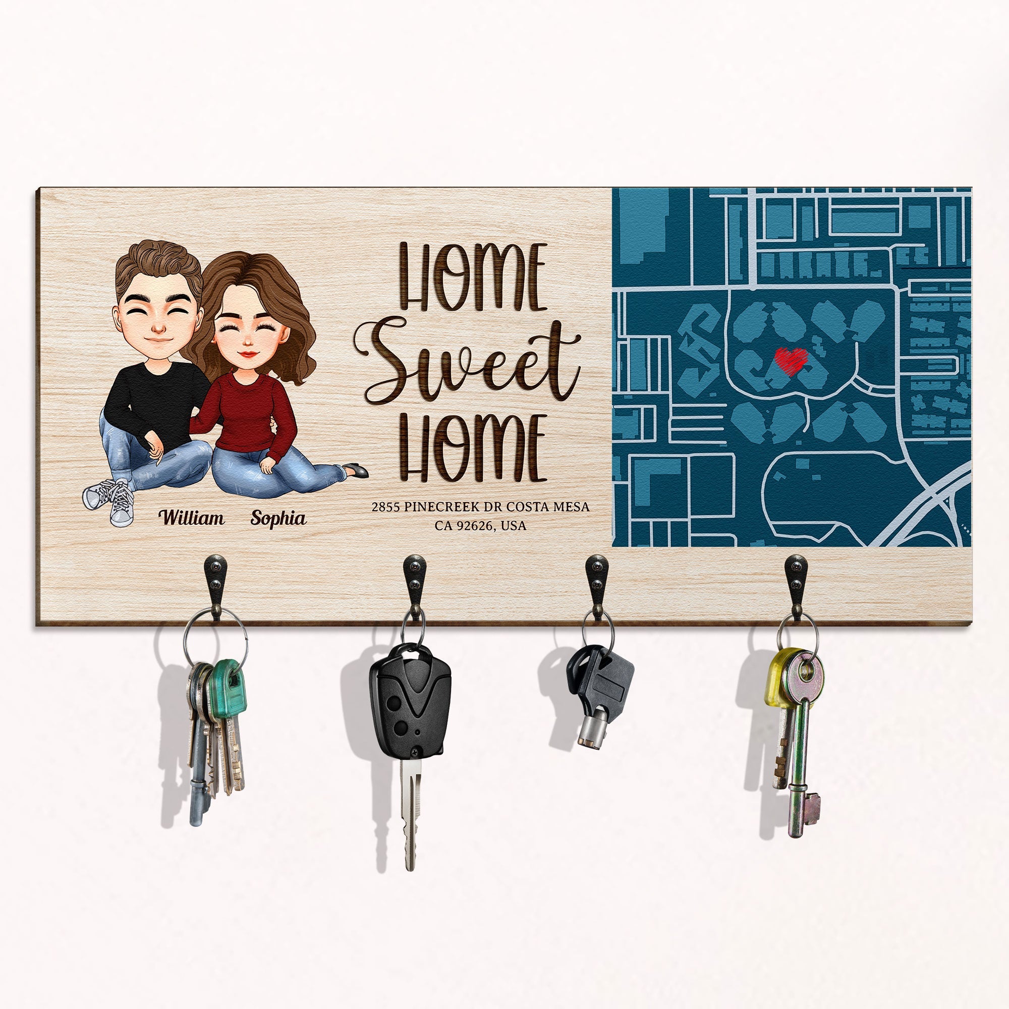 Home Sweet Home New Home Custom Location Map - Personalized Key Holder