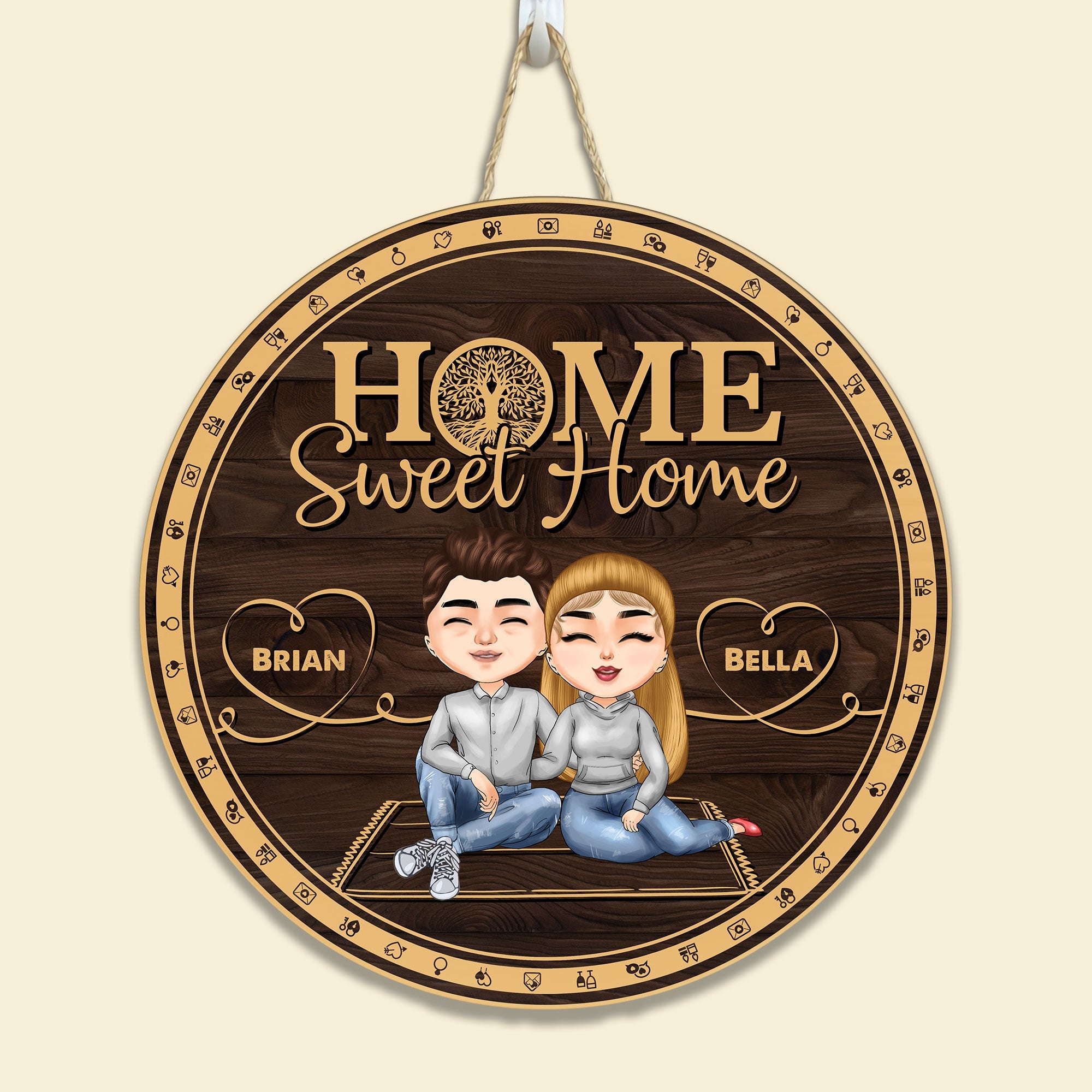Home Sweet Home - Personalized Round Wood Sign