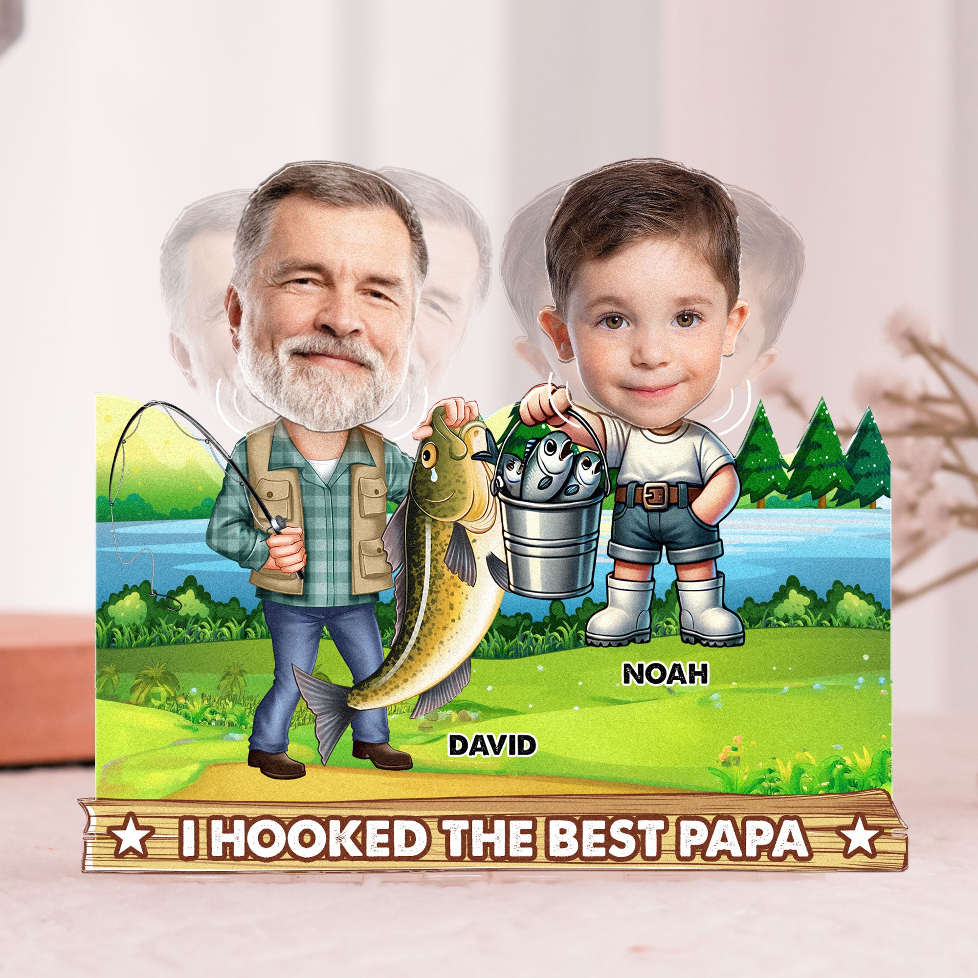 Hooked The Best Papa - Personalized Photo Shaking Head Acrylic Standee