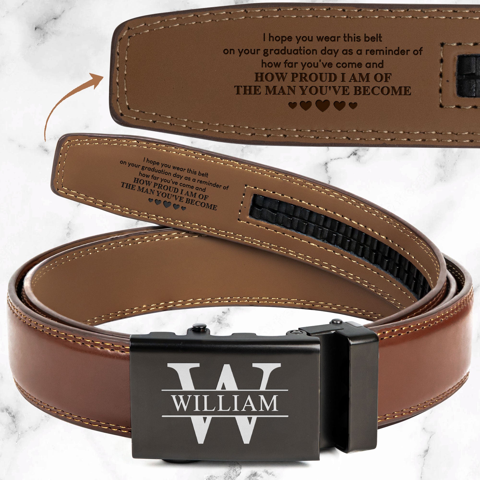 How Proud I Am Of The Man You've Become - Personalized Leather Belt With Engraved Buckle