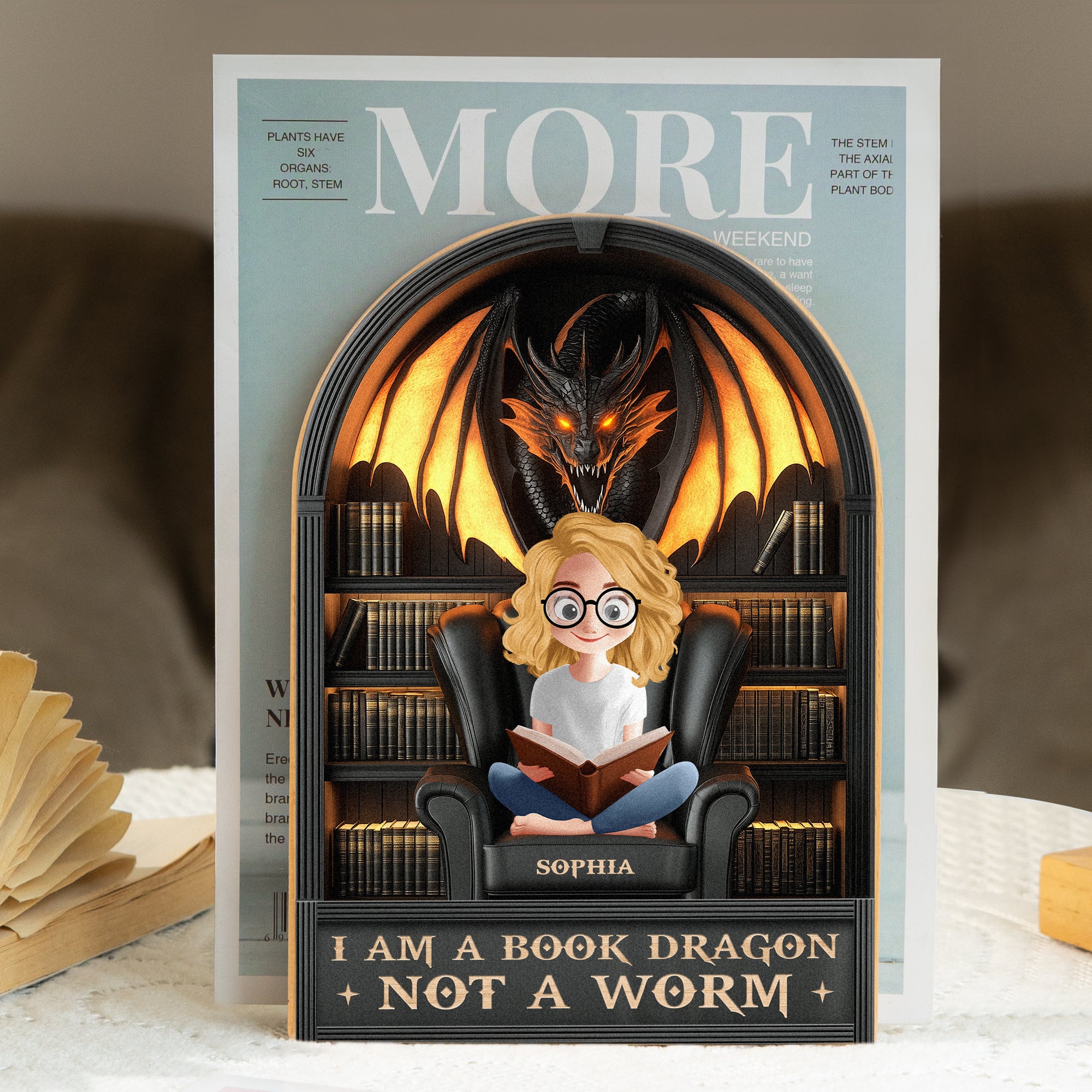 I Am A Book Dragon Not A Worm - Custom Wood Book Ends