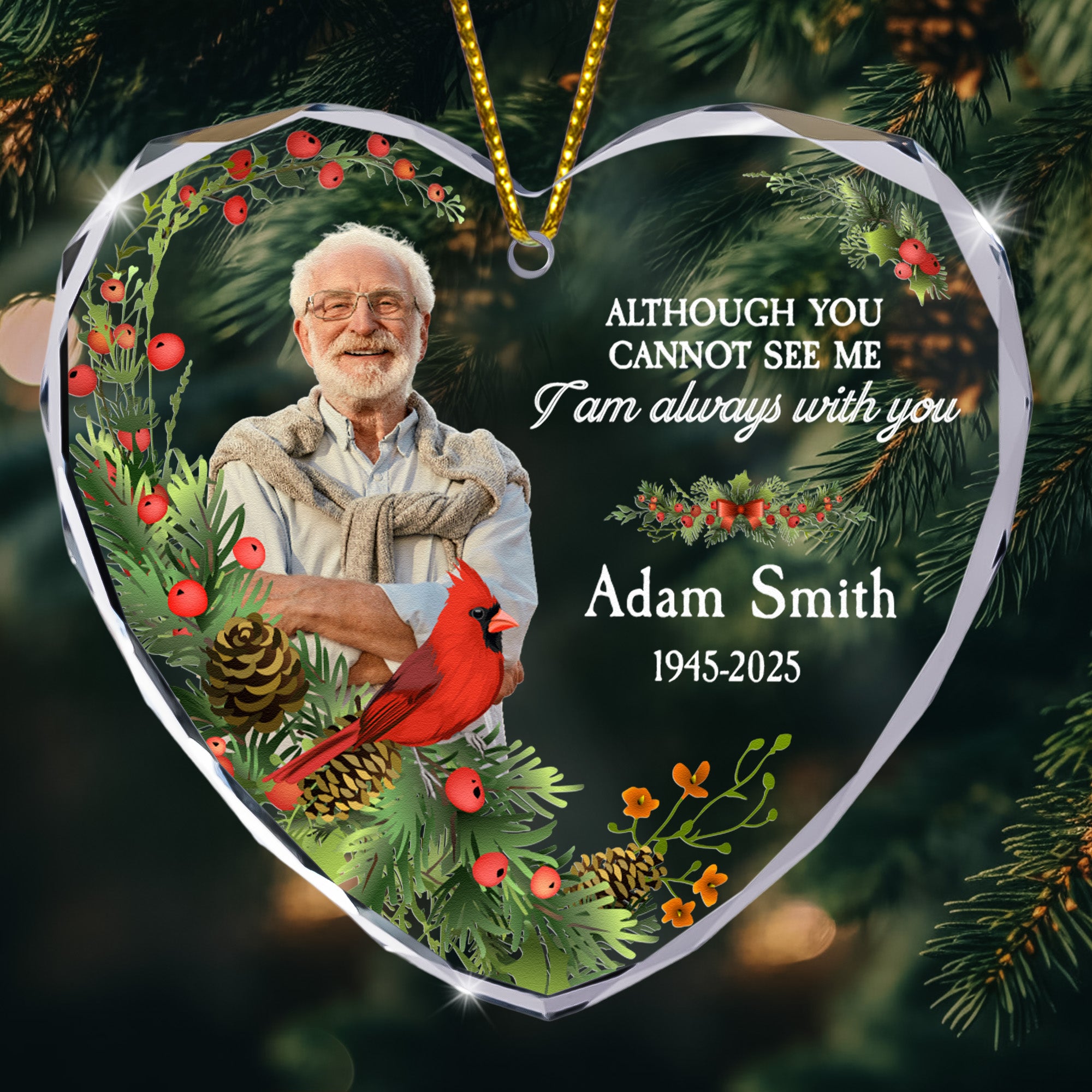 I Am Always With You Memorial Orrnament - Personalized Heart Glass Photo Ornament