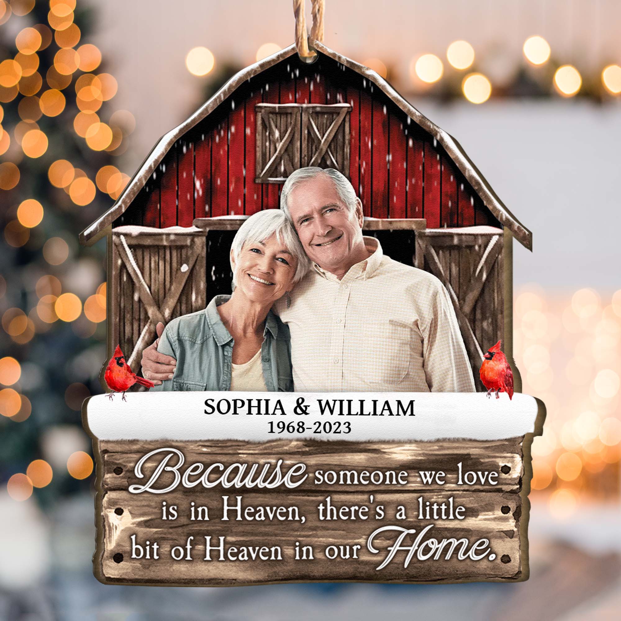 I Am Always With You Memorial Red Barn - Personalized Wooden Ornament - Vintage Ornament