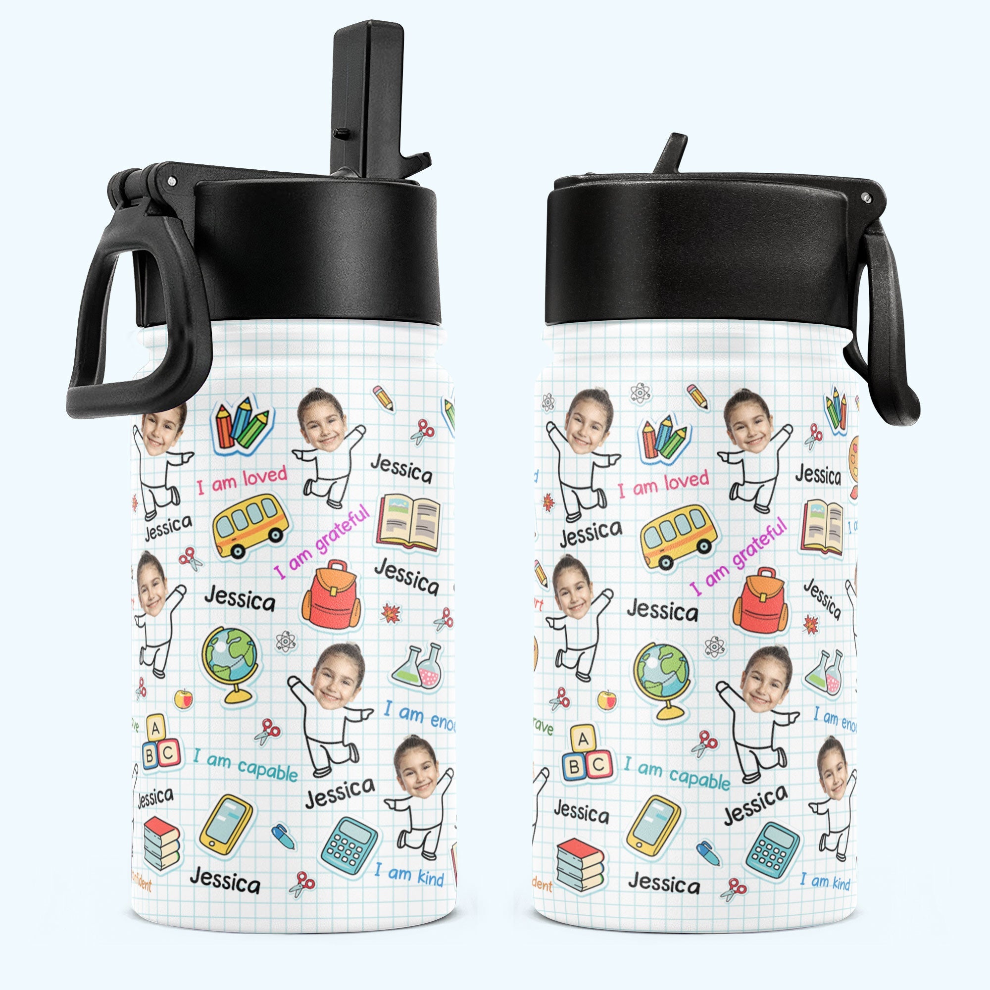 I Am Kind I Am Greatful - Personalized Kids Water Bottle With Straw Lid