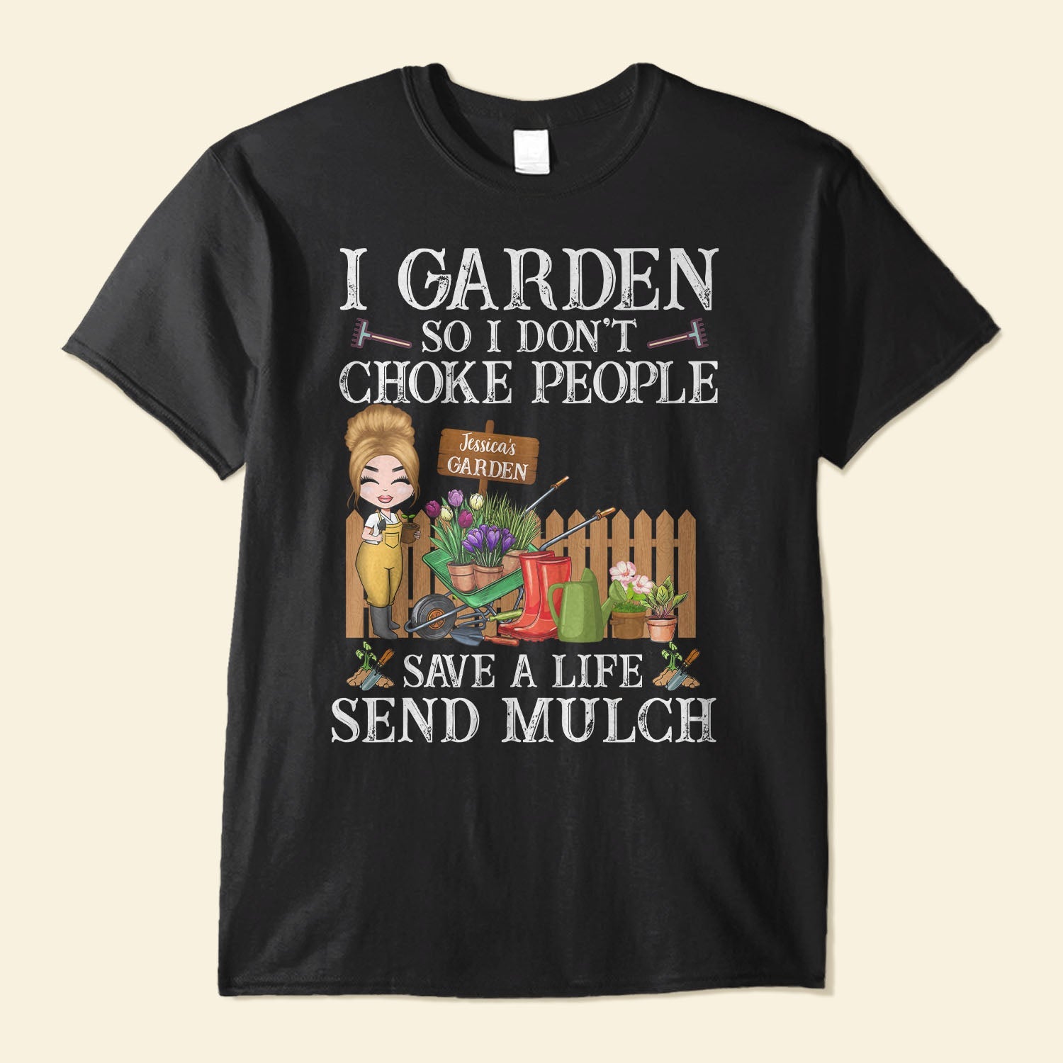 I Garden So I Don't Choke People - Personalized Shirt - Cartoon Gardener