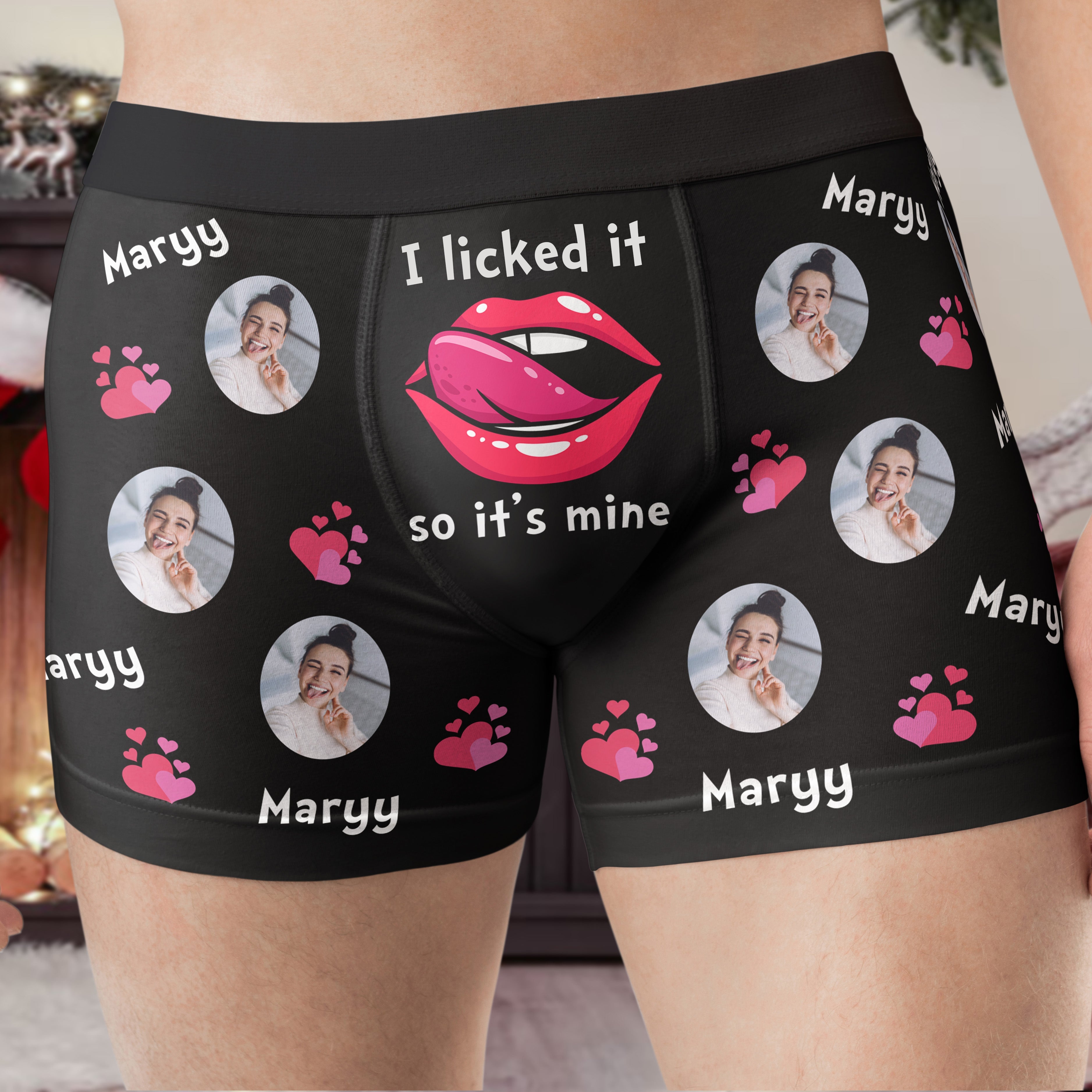 I Licked It So It's Mine Funny Anniversary Gift - Personalized Photo Men's Boxer Briefs - Gift For Husband