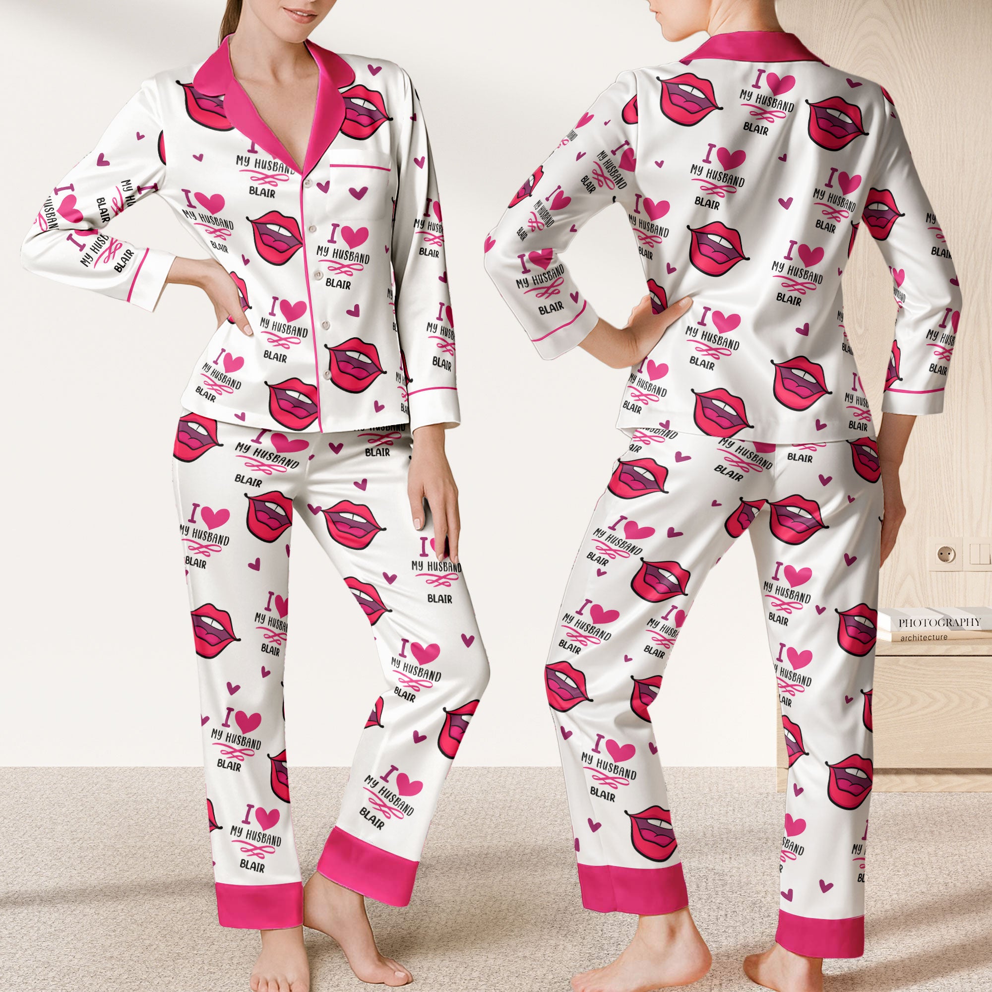 I Love My Husband, Gift For Her, Anniversary Gift - Personalized Satin Pajama Set