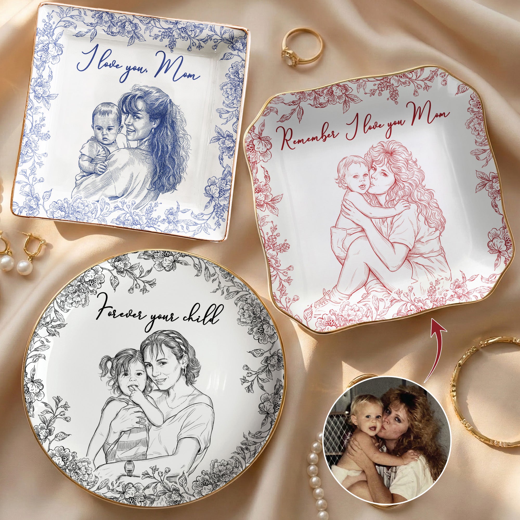 I Love You Mom Custom Photo Ring Dish Gift For Her - Personalized Photo Jewelry Dish