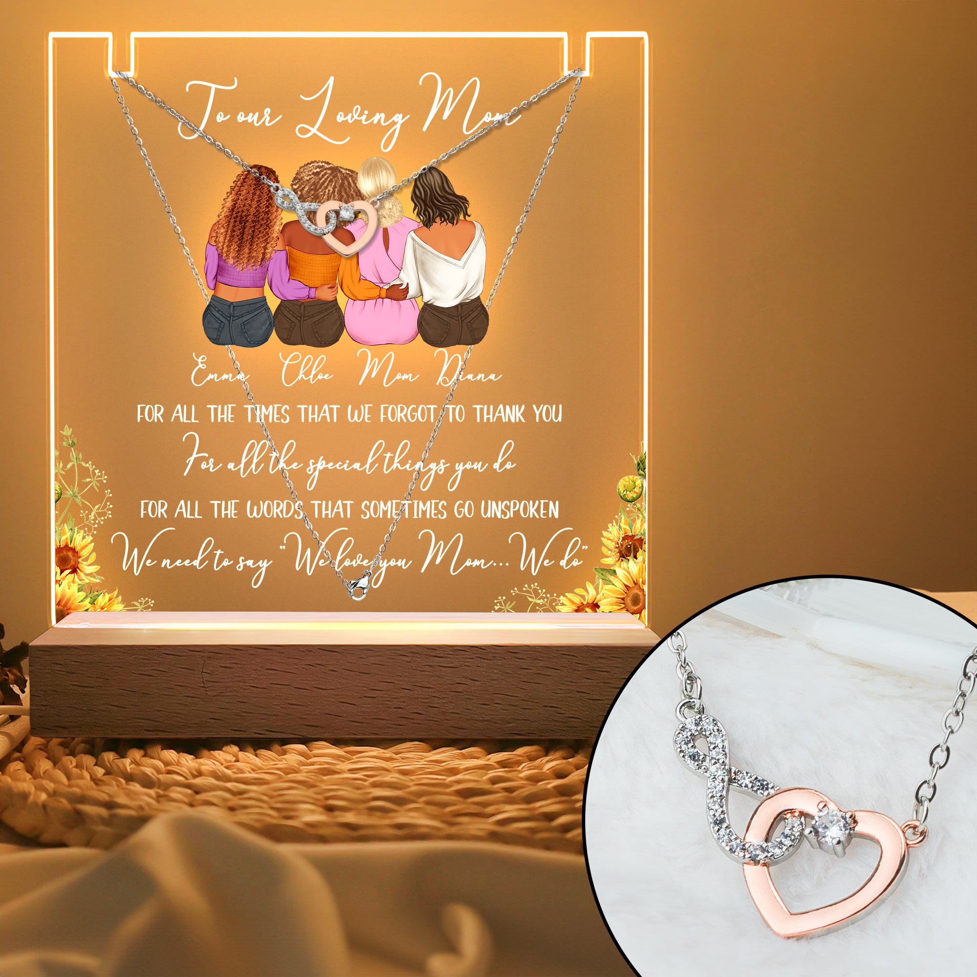 I Love You Mom - Personalized LED Light Acrylic Plaque With Infinity Necklace