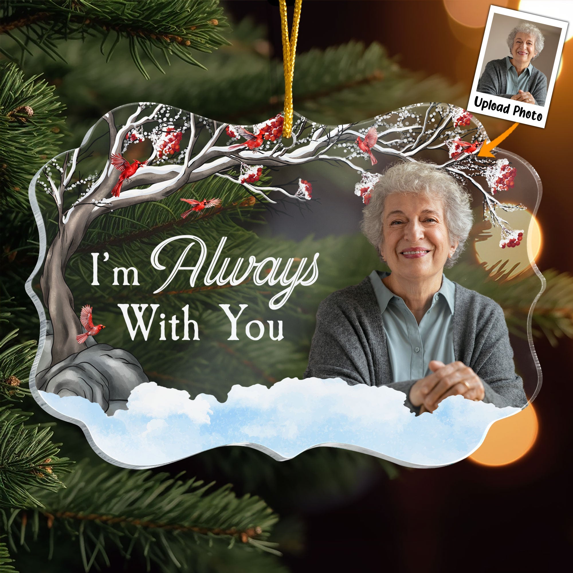 I'm Always With You - Red Berries Tree - Personalized Acrylic Photo Ornament