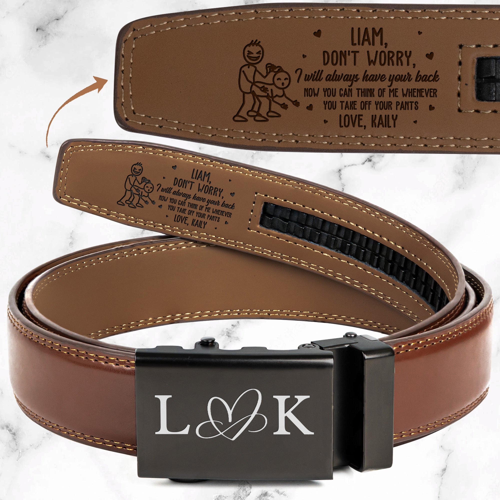I Will Always Have Your Back - Personalized Leather Belt With Engraved Buckle