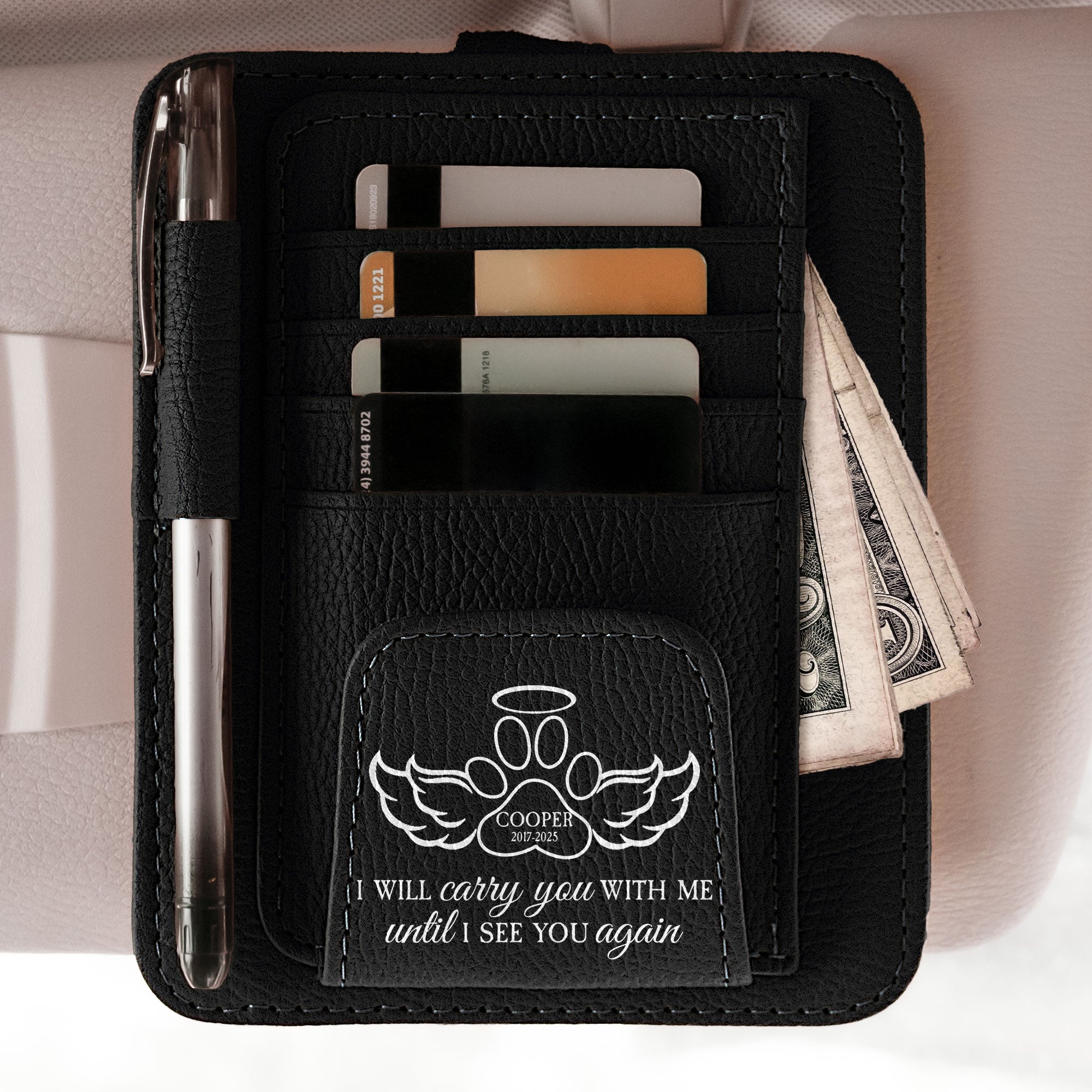 I Will Carry You With Me - Personalized Leather Car Visor Organizer