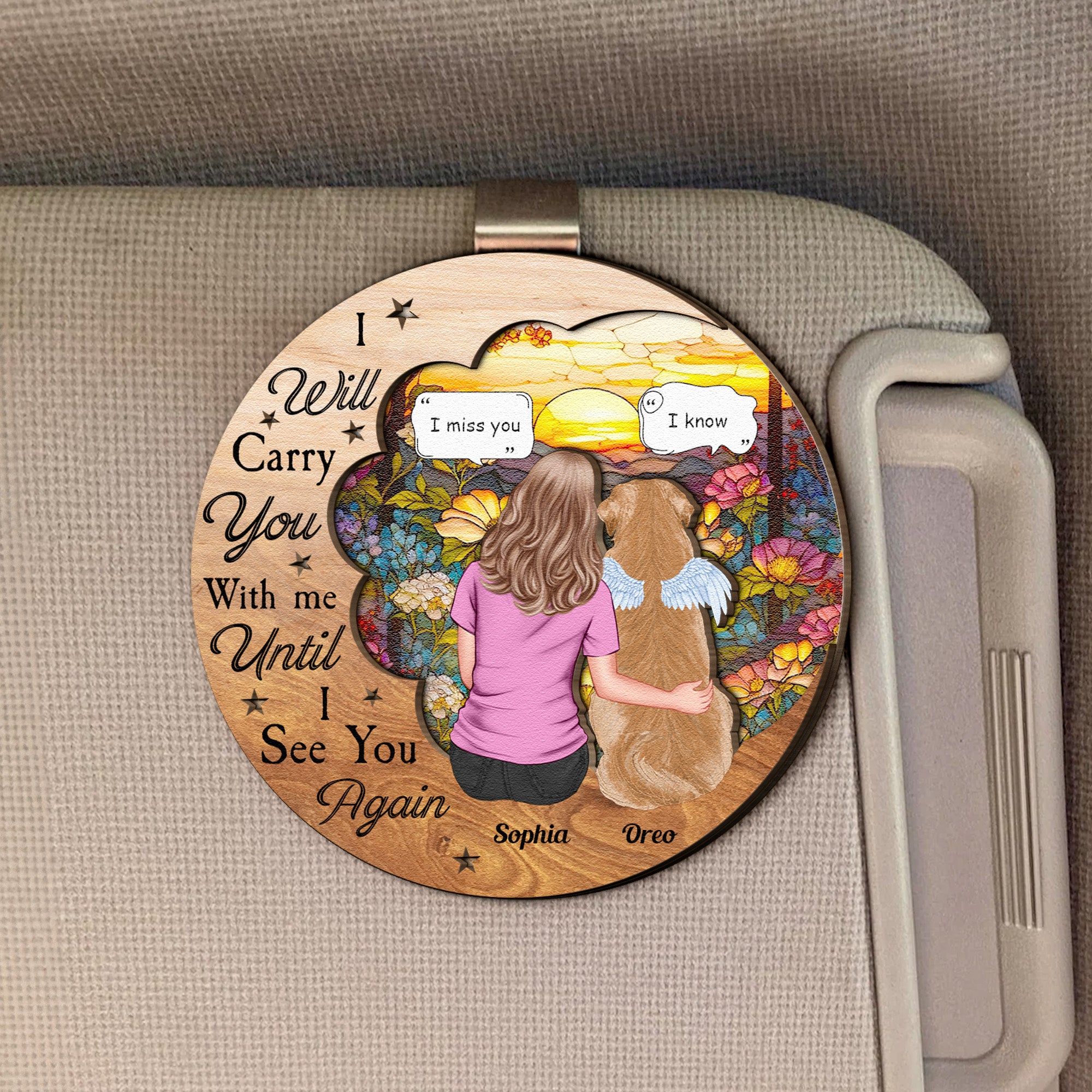I Will Carry You With Me Pet Loss - Personalized Wooden Car Visor Clip