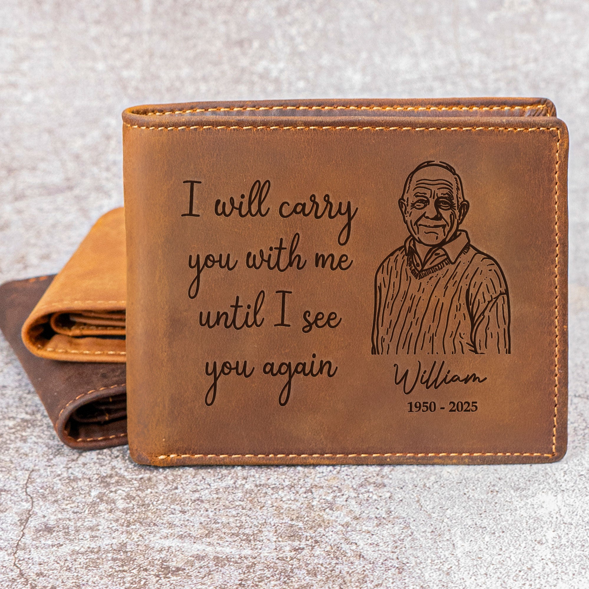 I Will Carry You With Me Until I See You Again Memorial - Personalized Photo Leather Wallet