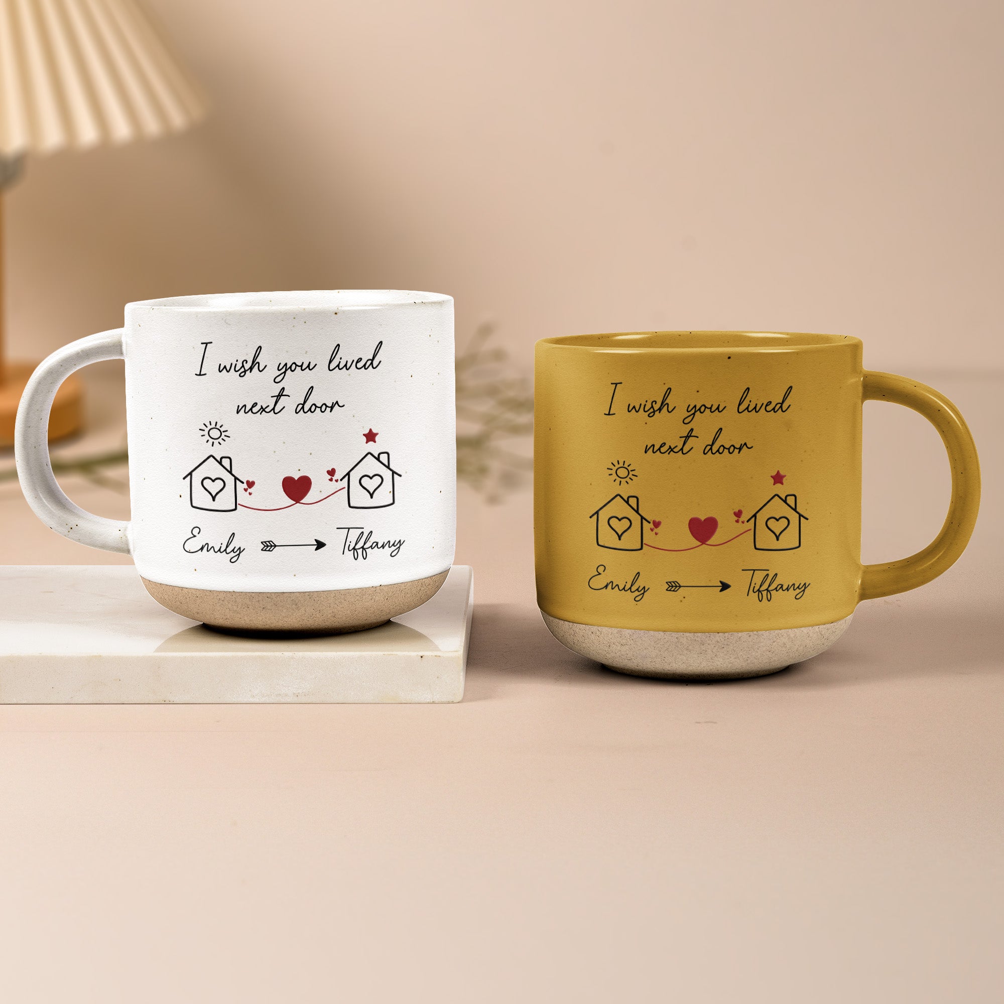 I Wish You Lived Next Door Friendship Gift - Personalized Pottery Mug - Gift For Friend