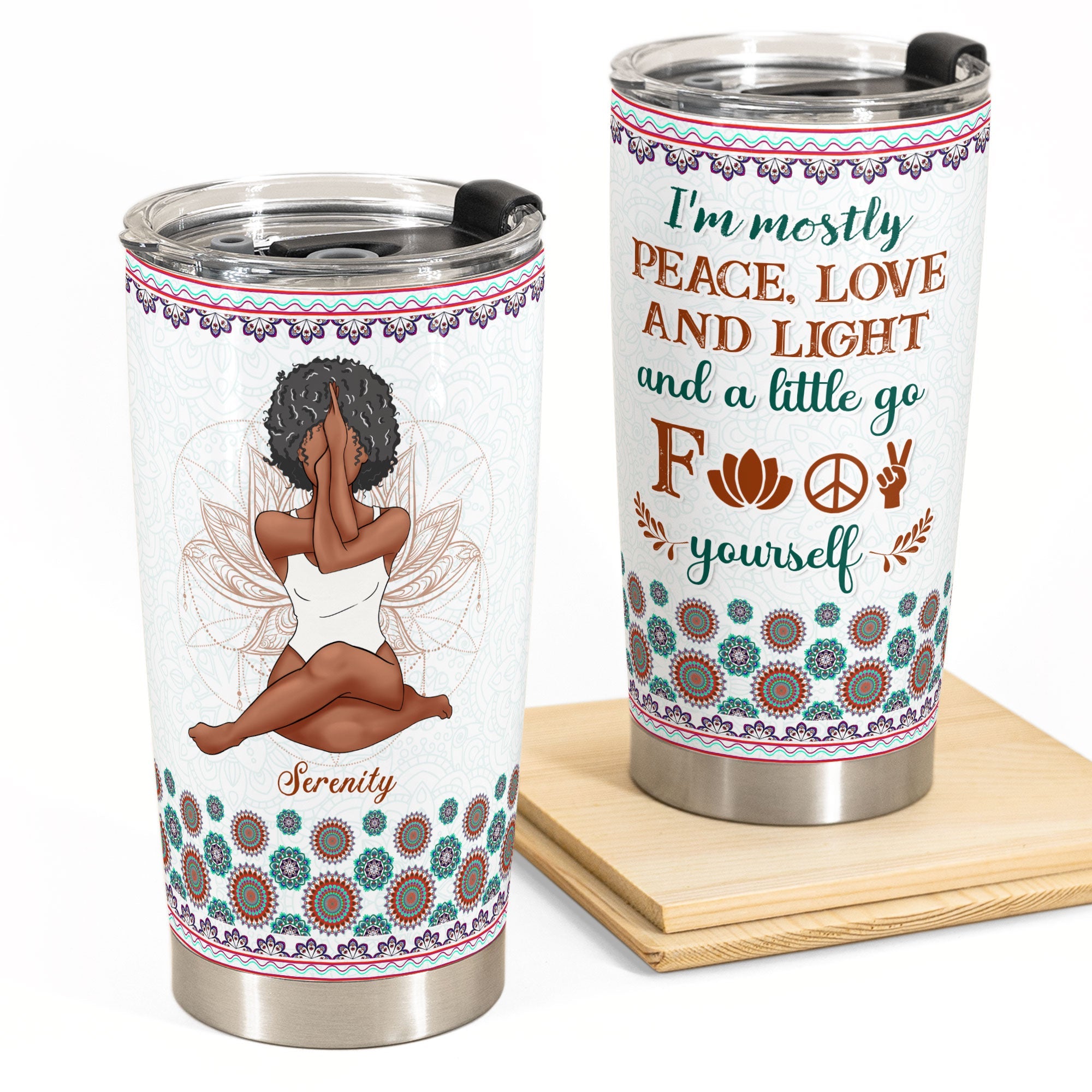 I'm Mostly Peace, Love, Light - Personalized Tumbler Cup - Birthday, Motivational Gift For Yoga Instructor, Meditation, Inspirational Gift, Yoga Lover