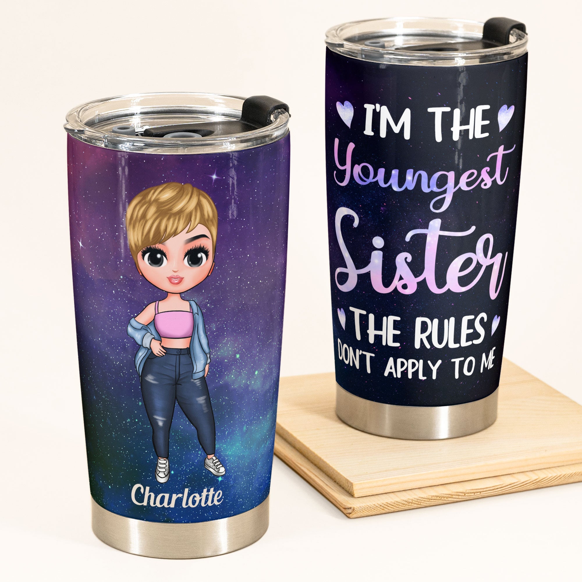 I'm The Youngest Sister - Personalized Tumbler Cup - Birthday Gift For Sisters, Siblings  - Cute Fashion Girls