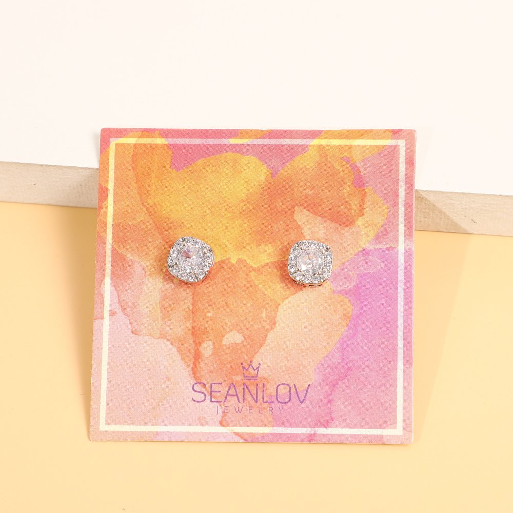 Elegant Sparkling Square Crystal Stud Earrings-A Loves Gift