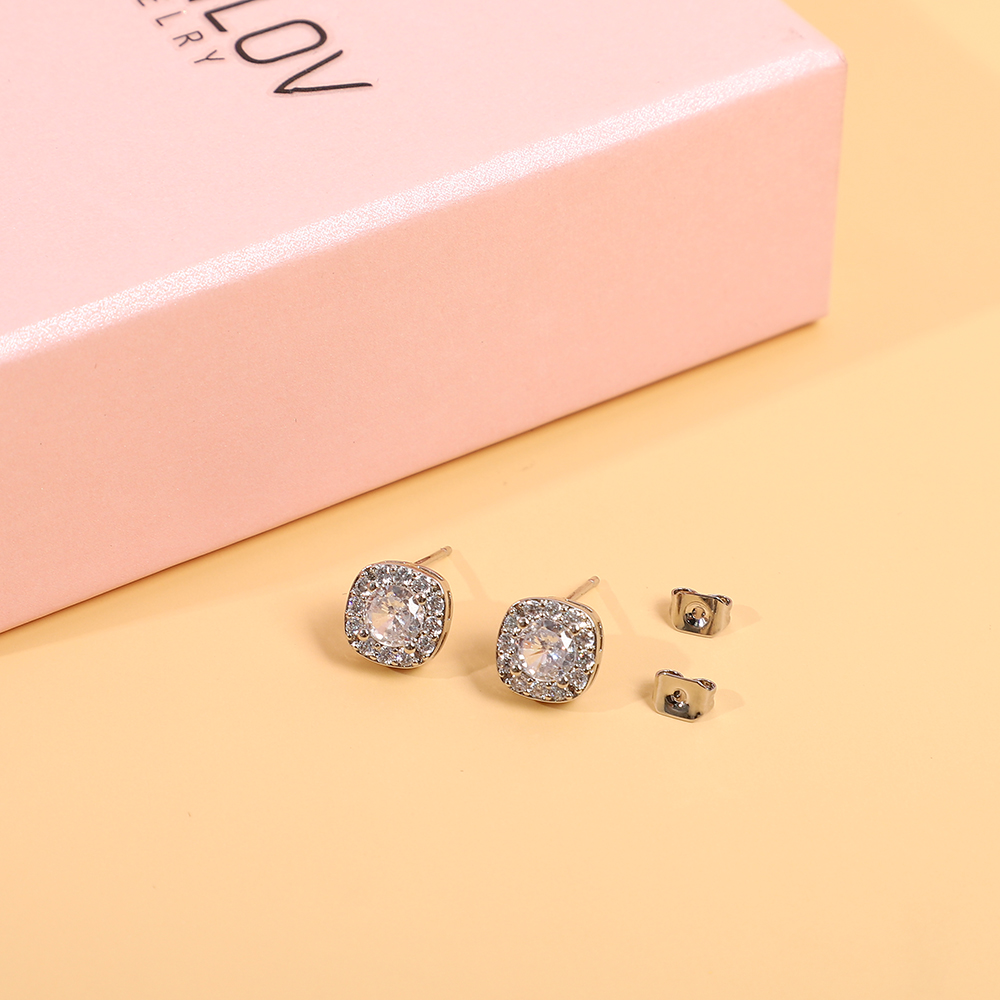 Elegant Sparkling Square Crystal Stud Earrings-A Loves Gift