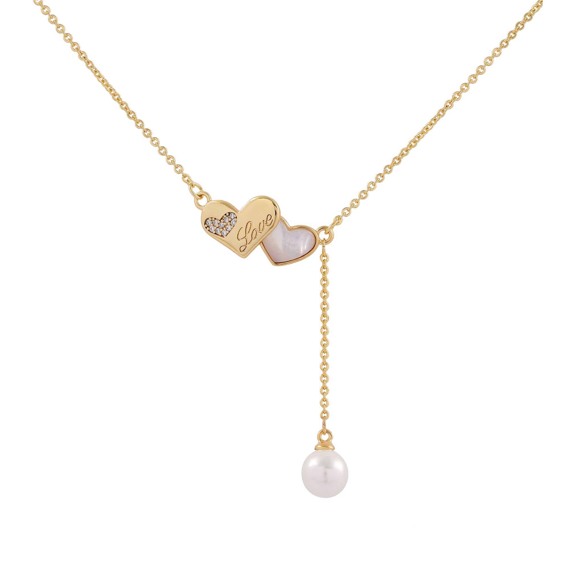   Double Heart Pearl Pendant Necklace for Women-A Loves Gift
