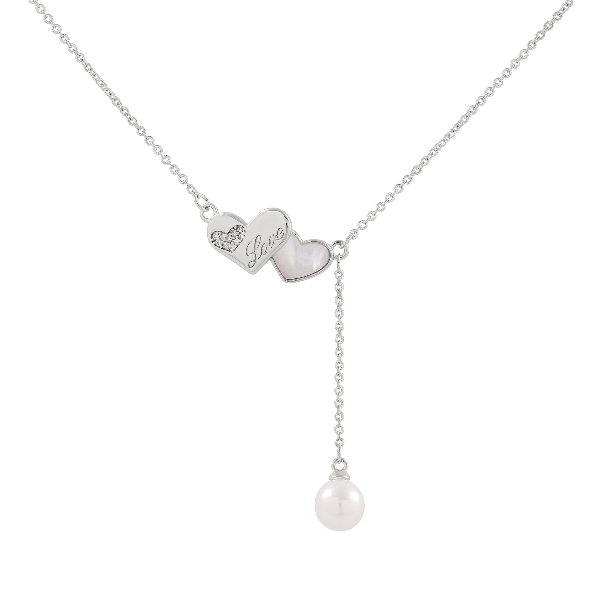   Double Heart Pearl Pendant Necklace for Women-A Loves Gift