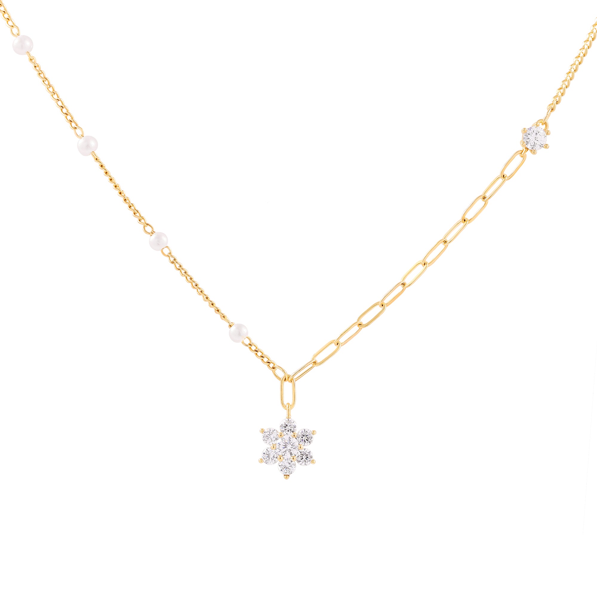   Imitation Pearl Flower Pendant Necklace-A Loves Gift