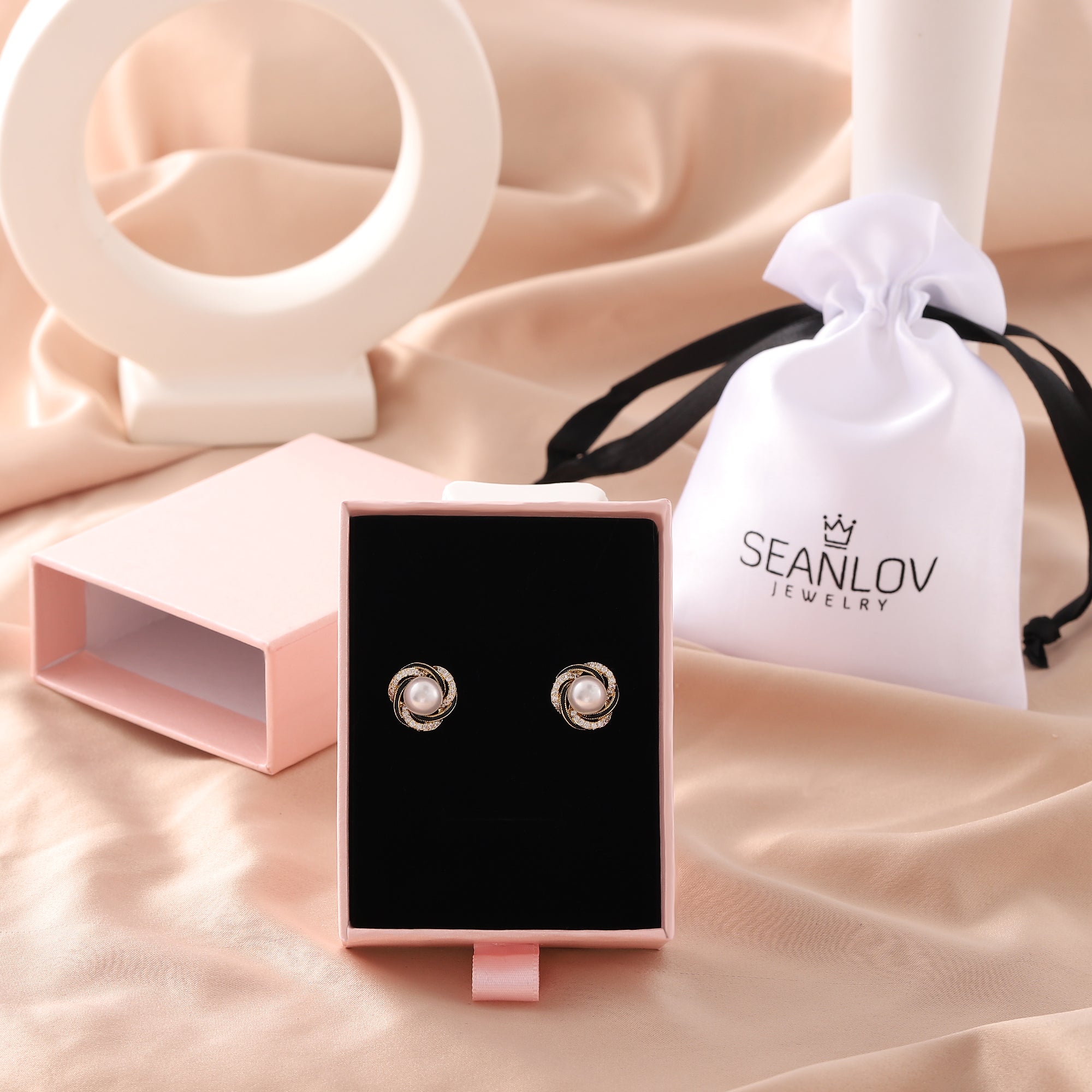   Cubic Zirconia Wrapped Pearl Earrings-A Loves Gift