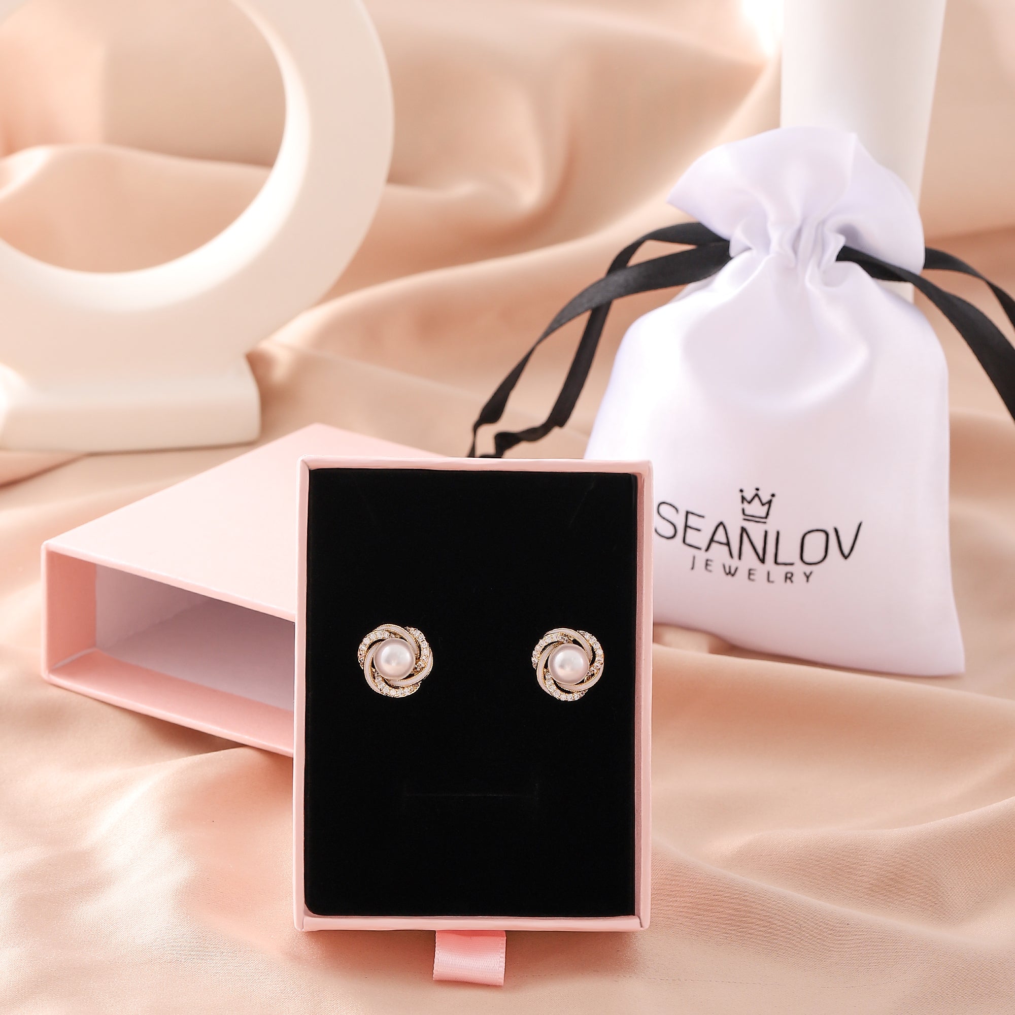   Cubic Zirconia Wrapped Pearl Earrings-A Loves Gift