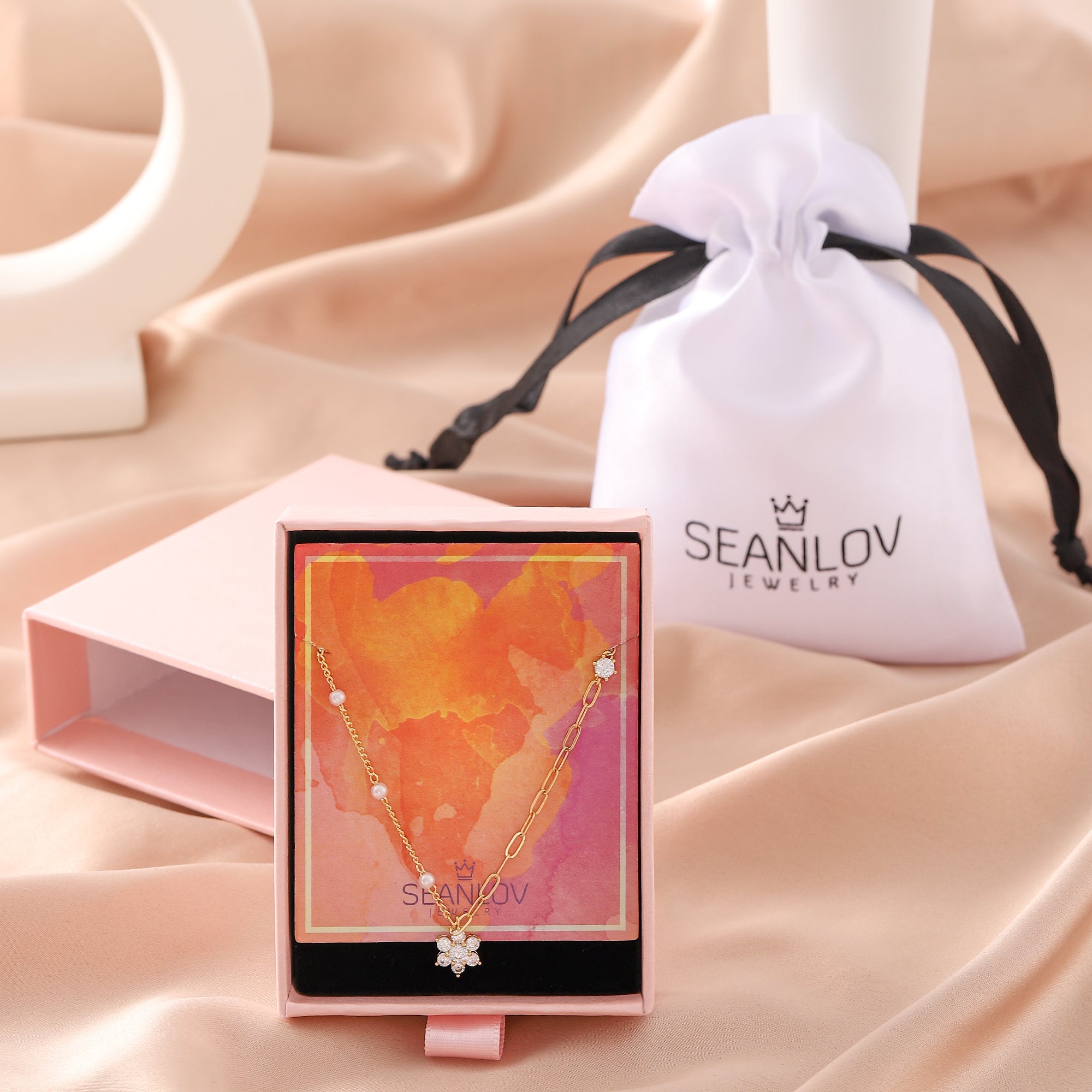   Imitation Pearl Flower Pendant Necklace-A Loves Gift