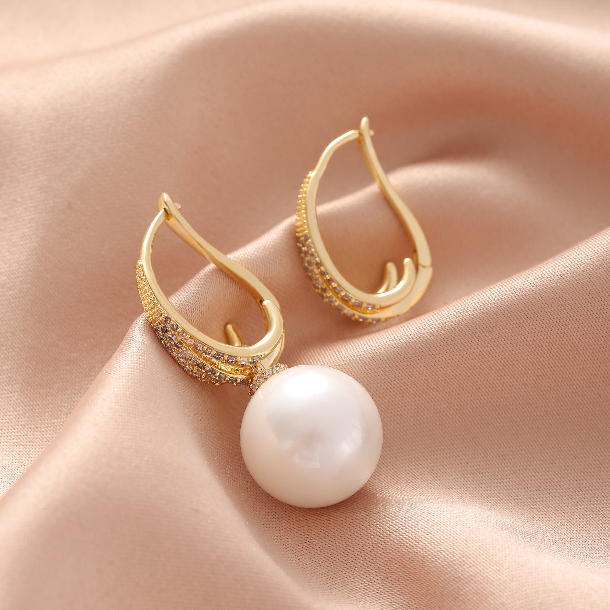   Round Imitation Pearl Hoop Earrings for Women-A Loves Gift