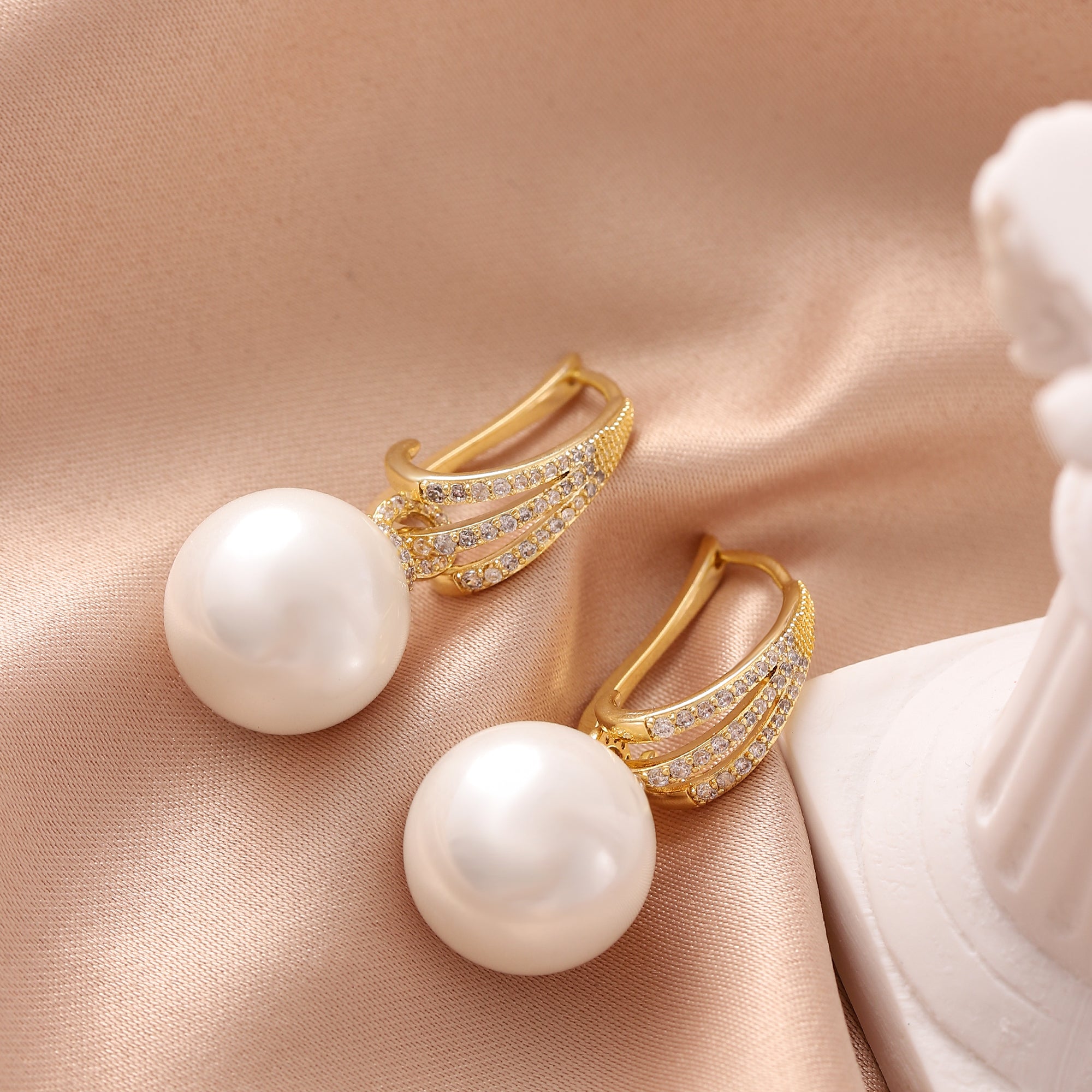   Round Imitation Pearl Hoop Earrings for Women-A Loves Gift