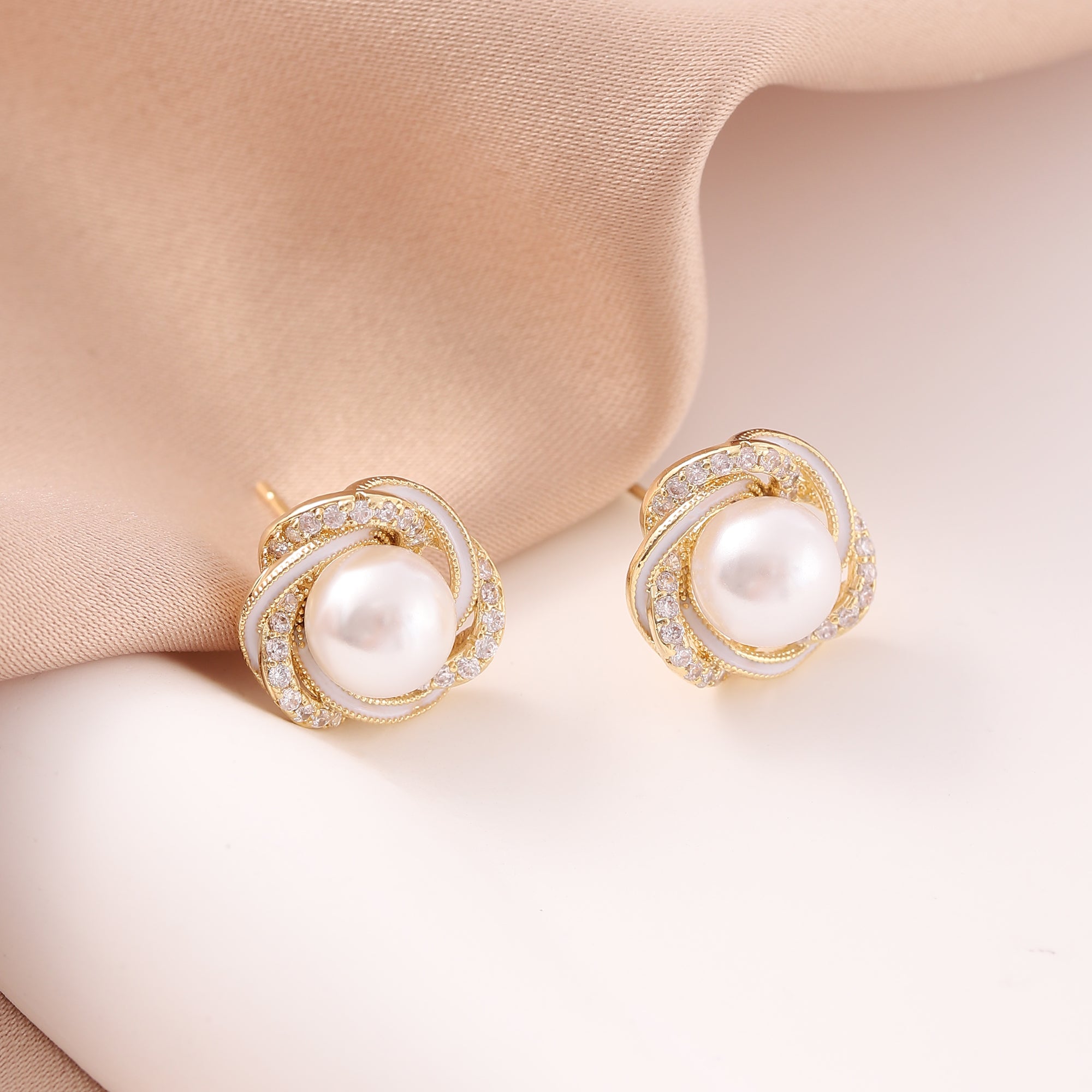   Cubic Zirconia Wrapped Pearl Earrings-A Loves Gift