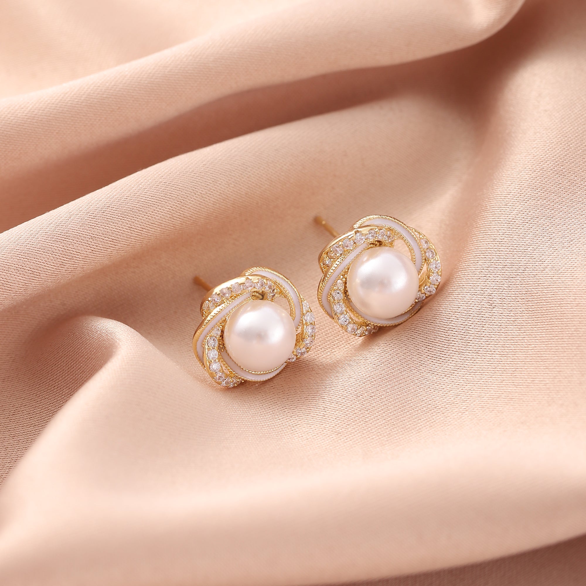   Cubic Zirconia Wrapped Pearl Earrings-A Loves Gift