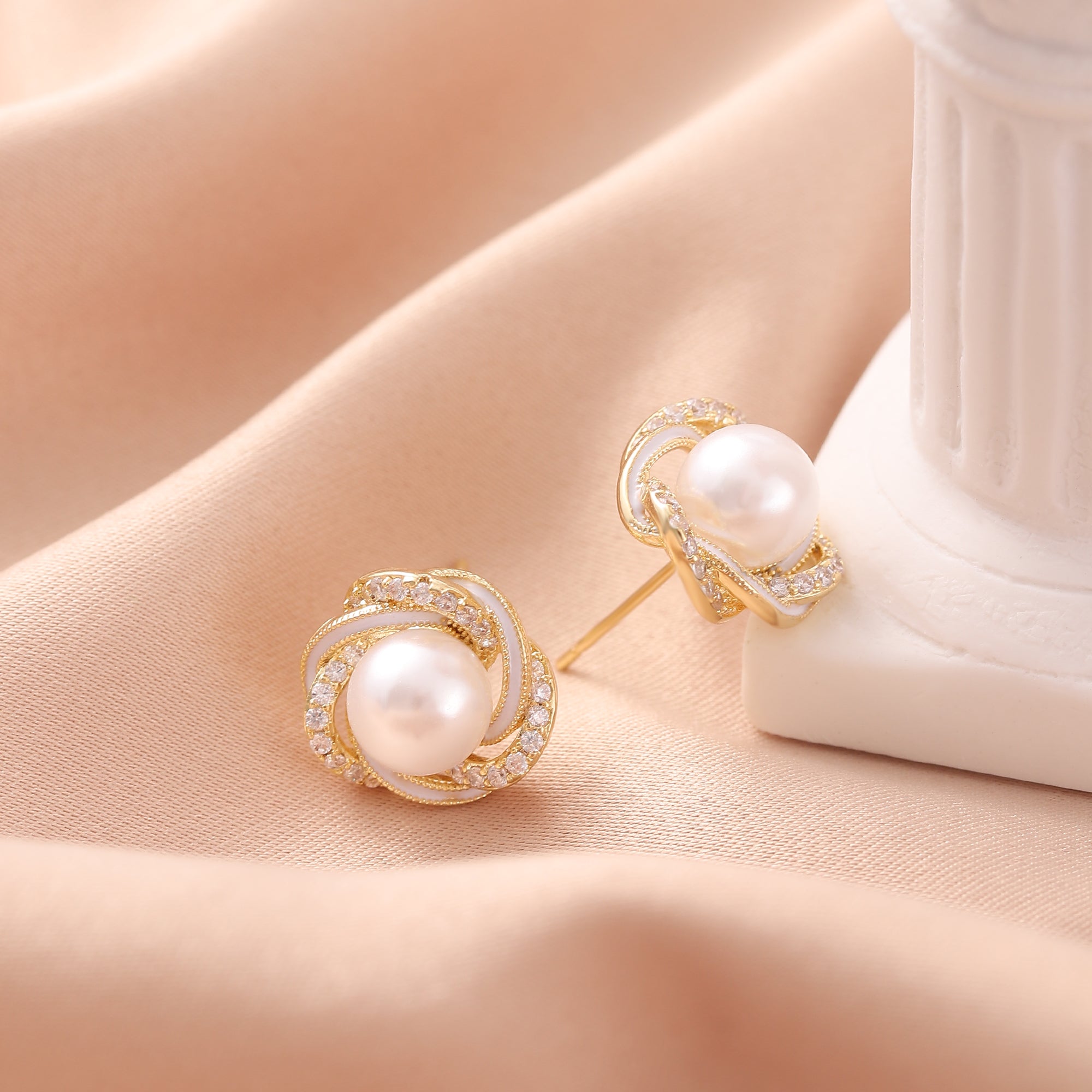  Cubic Zirconia Wrapped Pearl Earrings-A Loves Gift