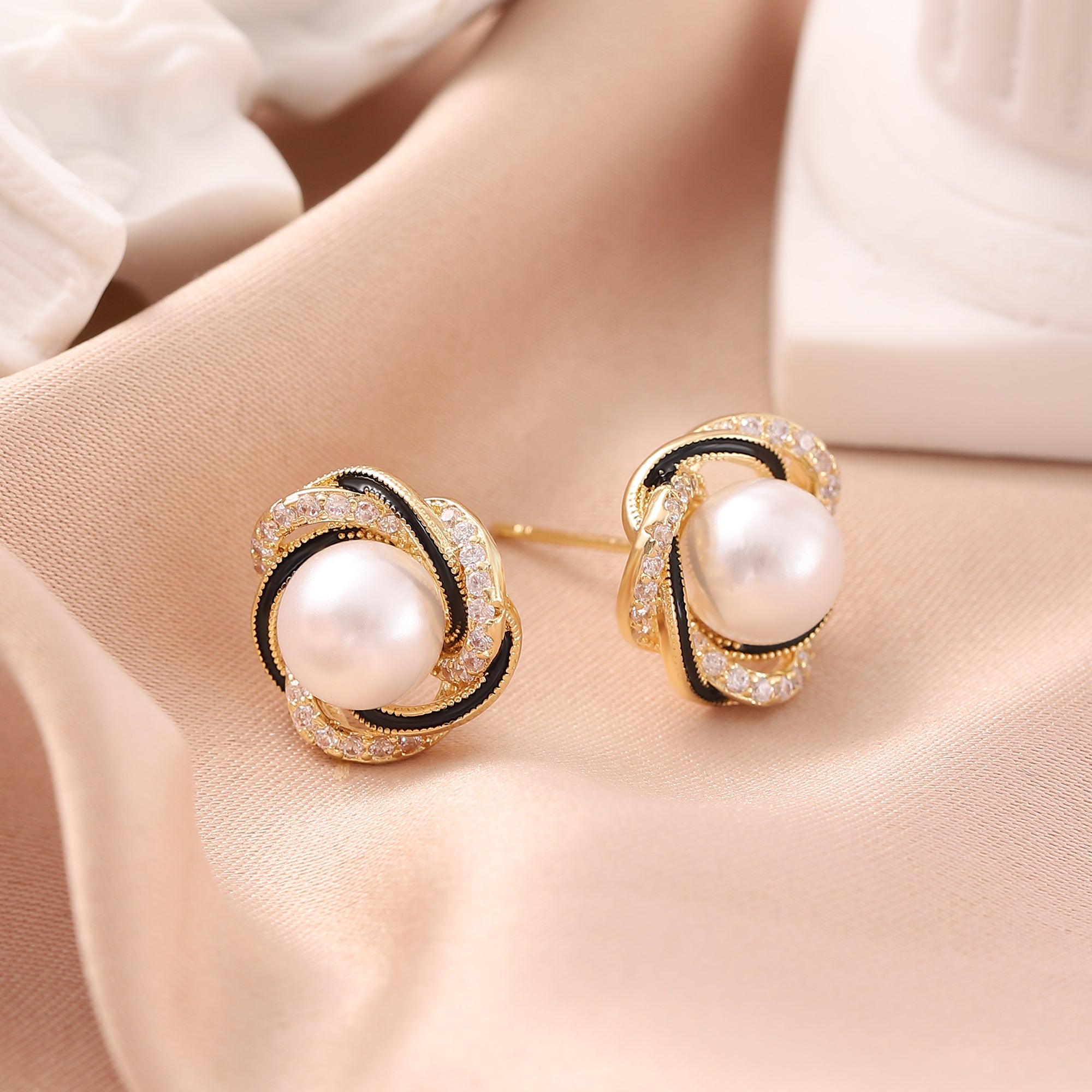  Cubic Zirconia Wrapped Pearl Earrings-A Loves Gift