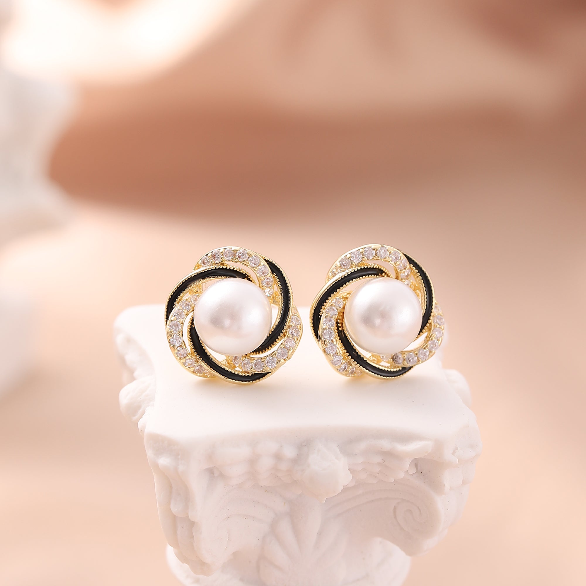   Cubic Zirconia Wrapped Pearl Earrings-A Loves Gift