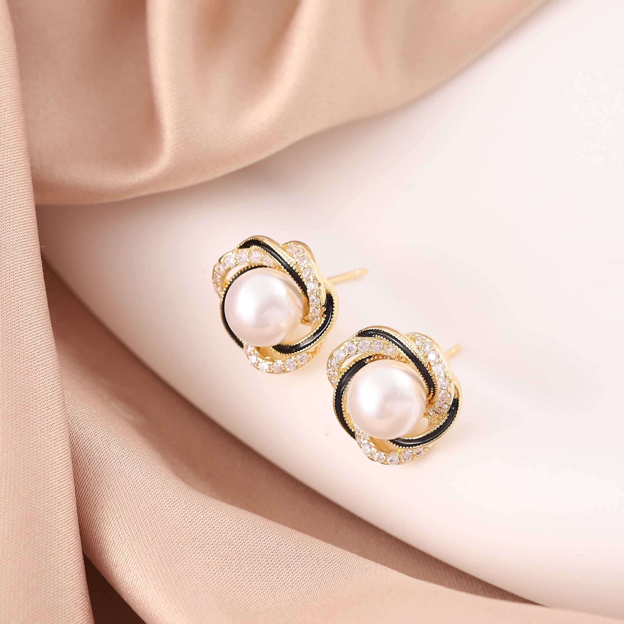   Cubic Zirconia Wrapped Pearl Earrings-A Loves Gift