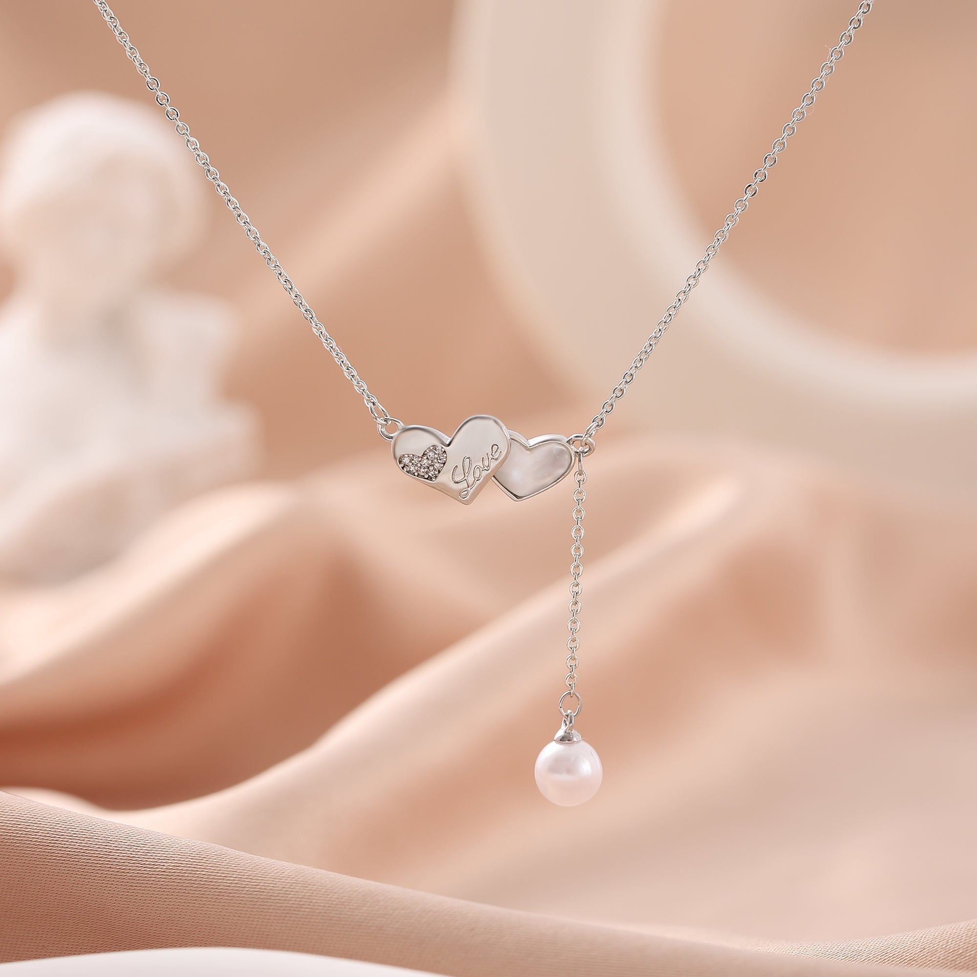   Double Heart Pearl Pendant Necklace for Women-A Loves Gift