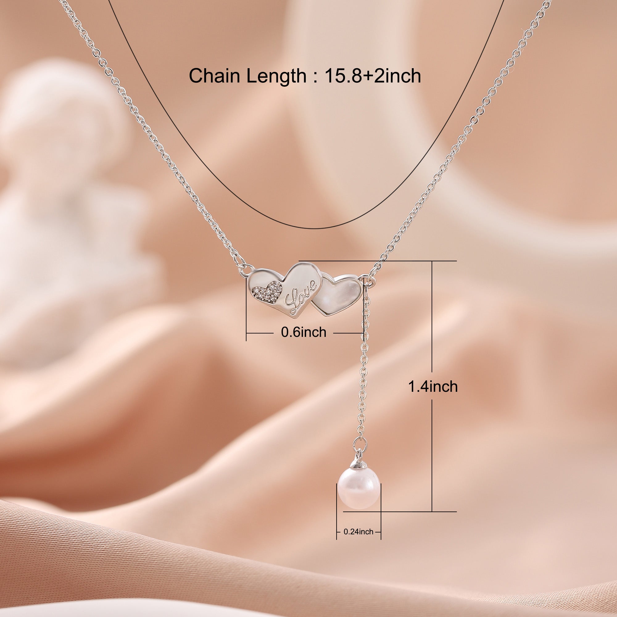   Double Heart Pearl Pendant Necklace for Women-A Loves Gift