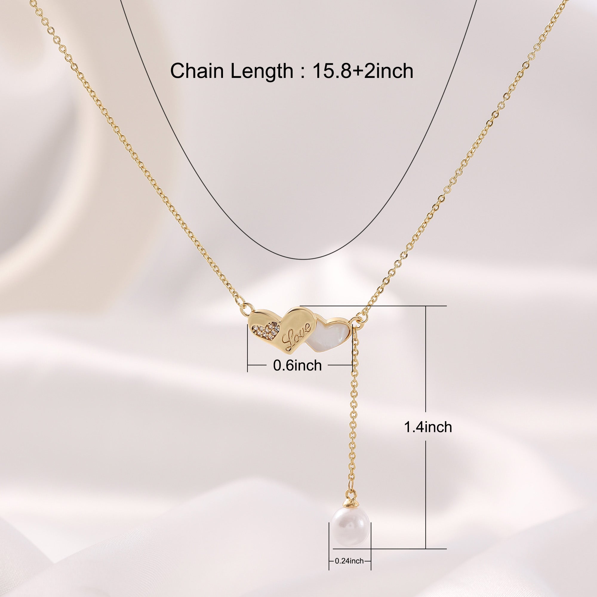   Double Heart Pearl Pendant Necklace for Women-A Loves Gift