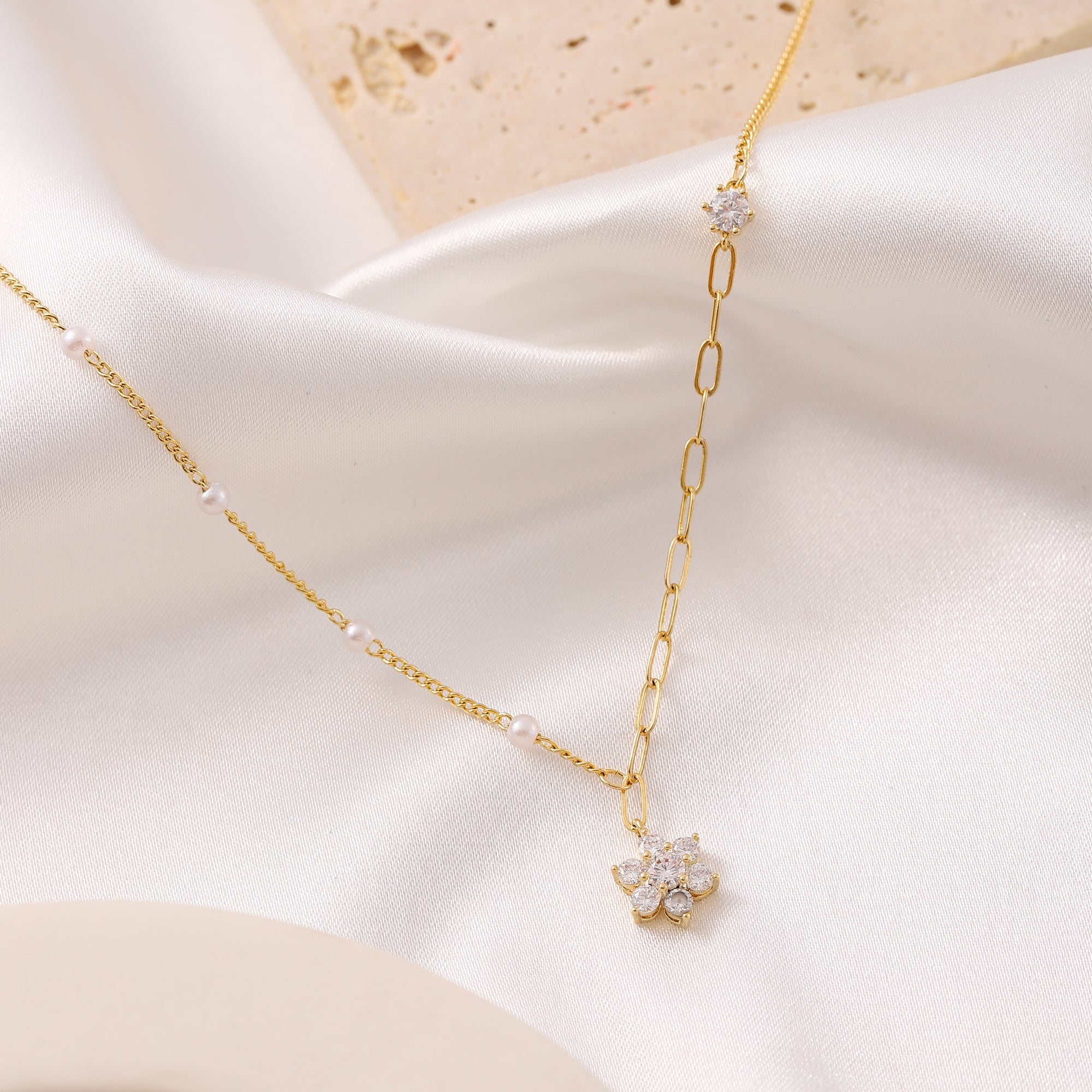   Imitation Pearl Flower Pendant Necklace-A Loves Gift