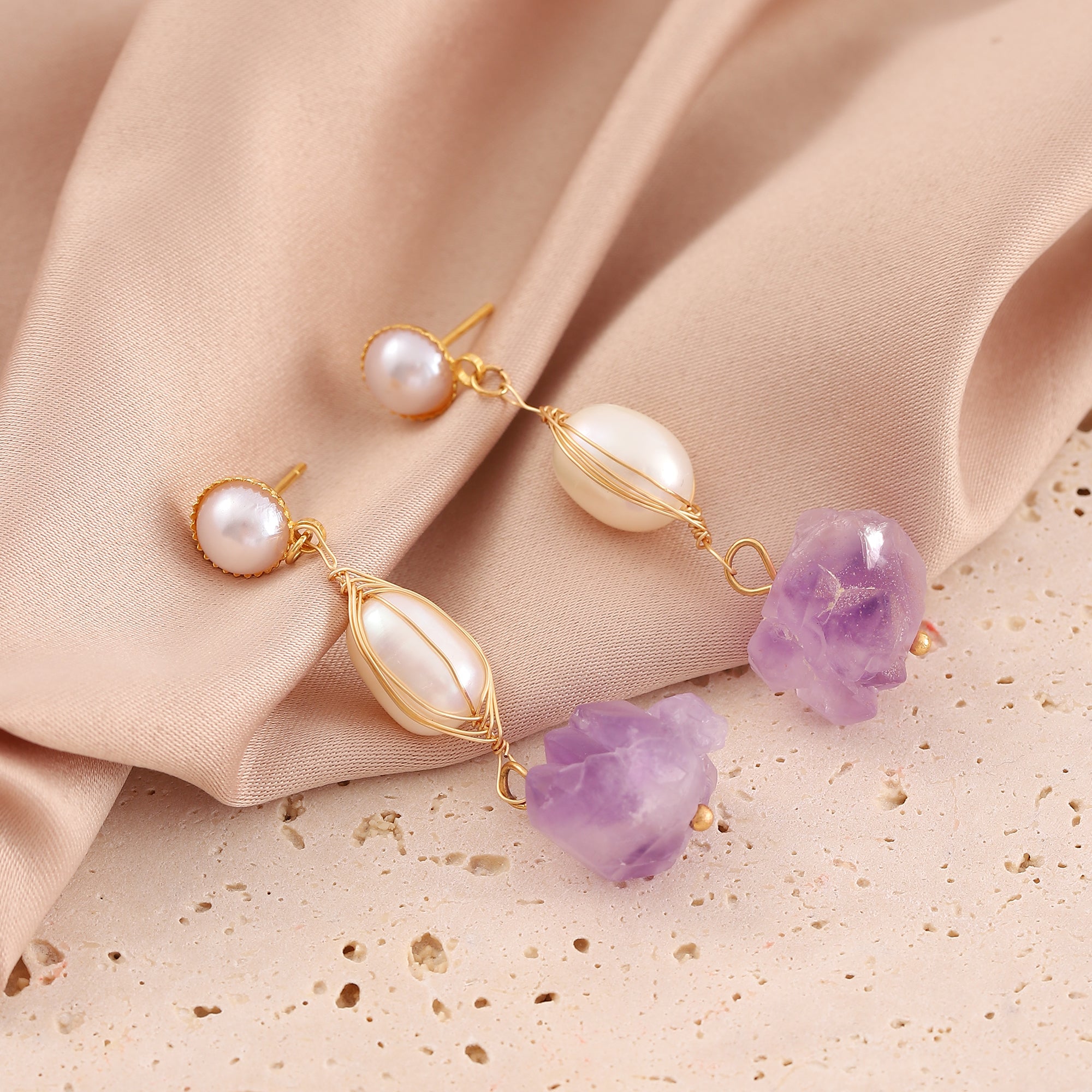   Vintage Natural Stone Drop Earrings, Freshwater Pearl Drop Earrings for Women-A Loves Gift