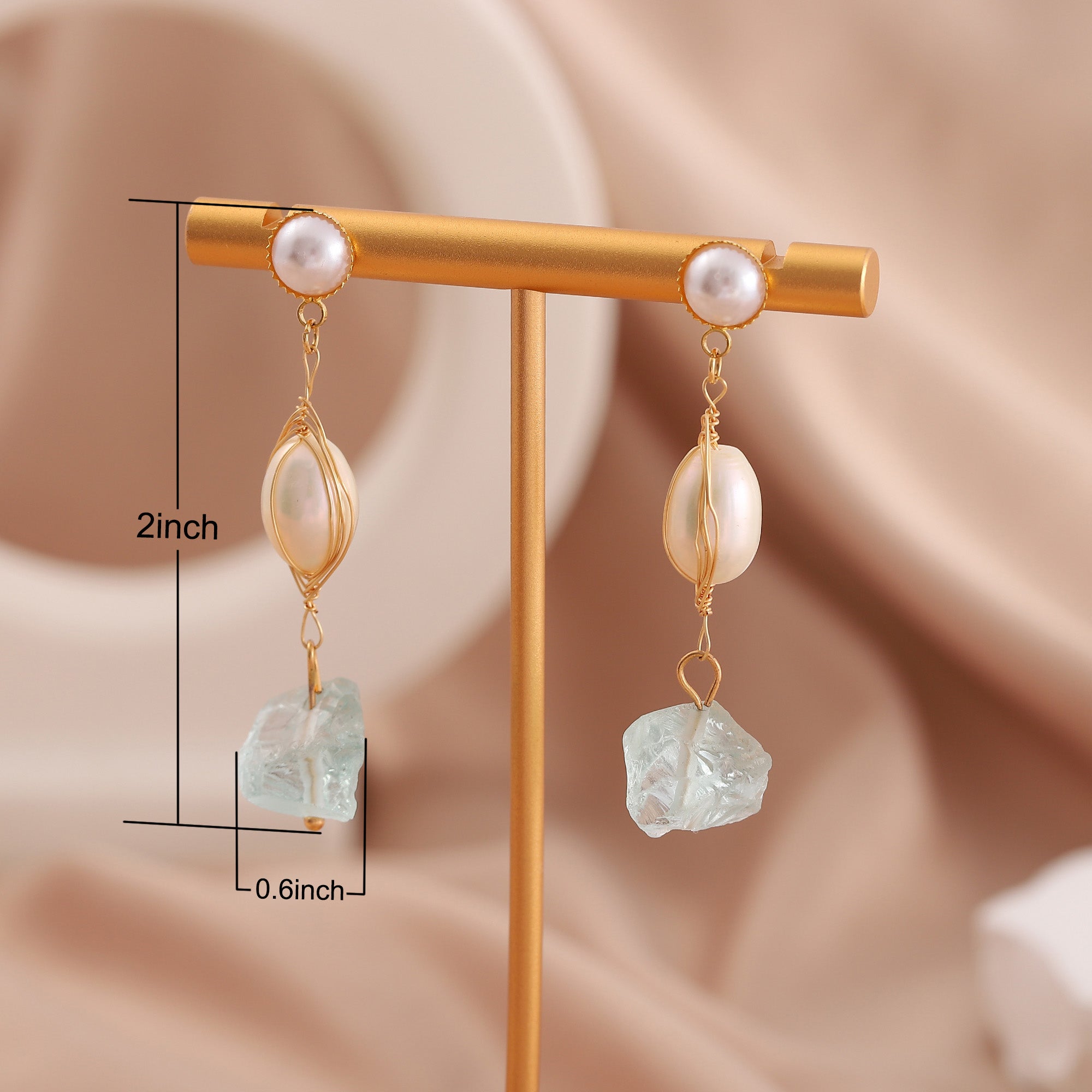   Vintage Natural Stone Drop Earrings, Freshwater Pearl Drop Earrings for Women-A Loves Gift