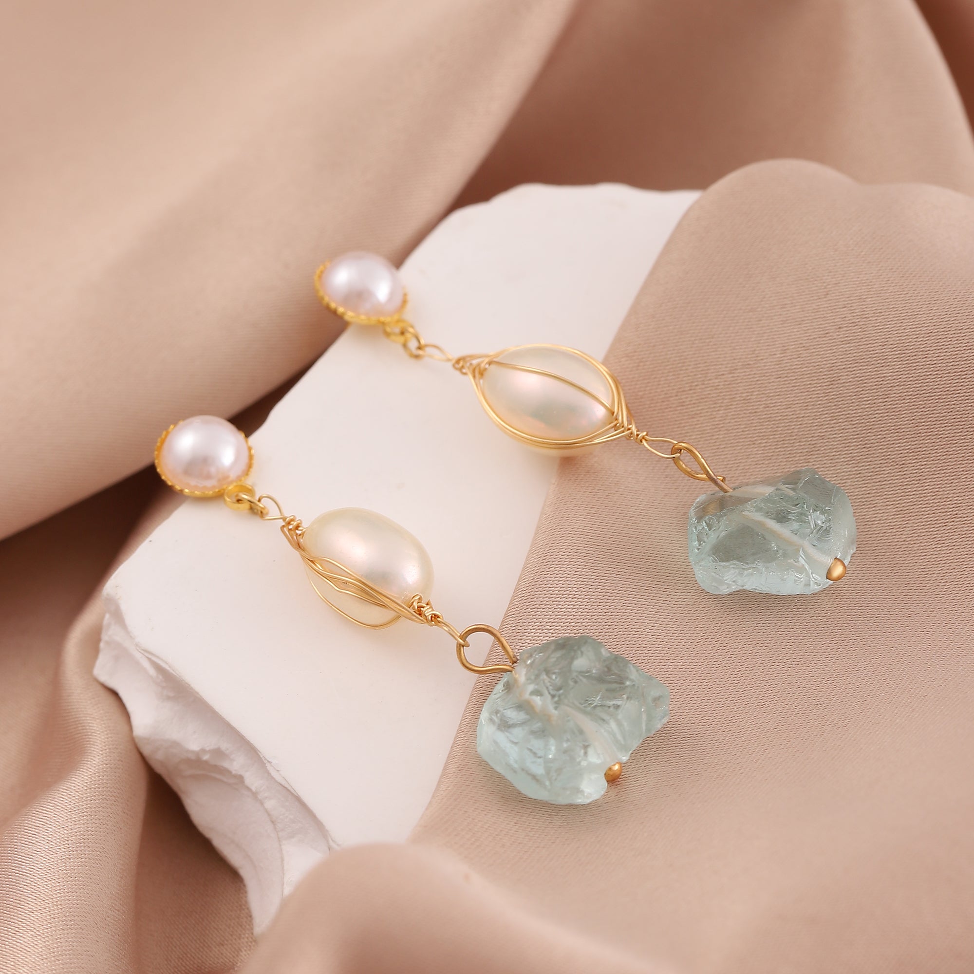   Vintage Natural Stone Drop Earrings, Freshwater Pearl Drop Earrings for Women-A Loves Gift