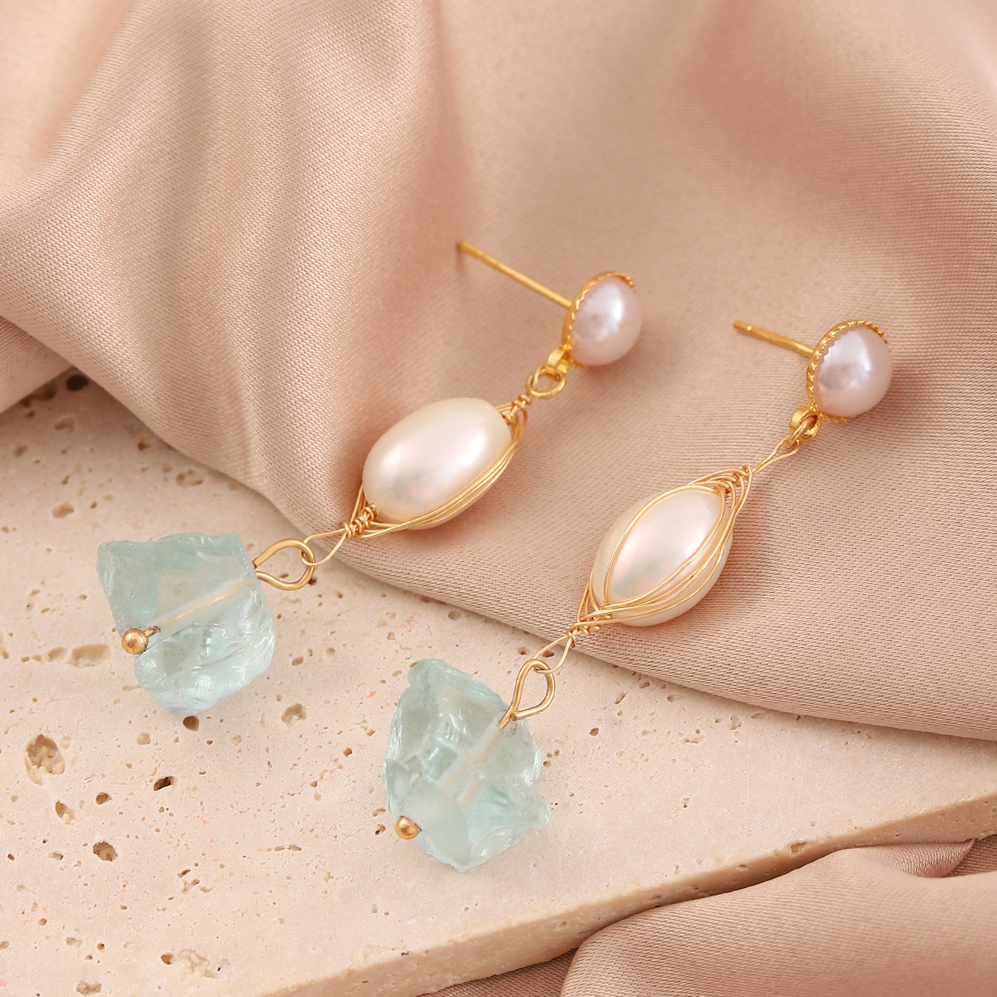   Vintage Natural Stone Drop Earrings, Freshwater Pearl Drop Earrings for Women-A Loves Gift