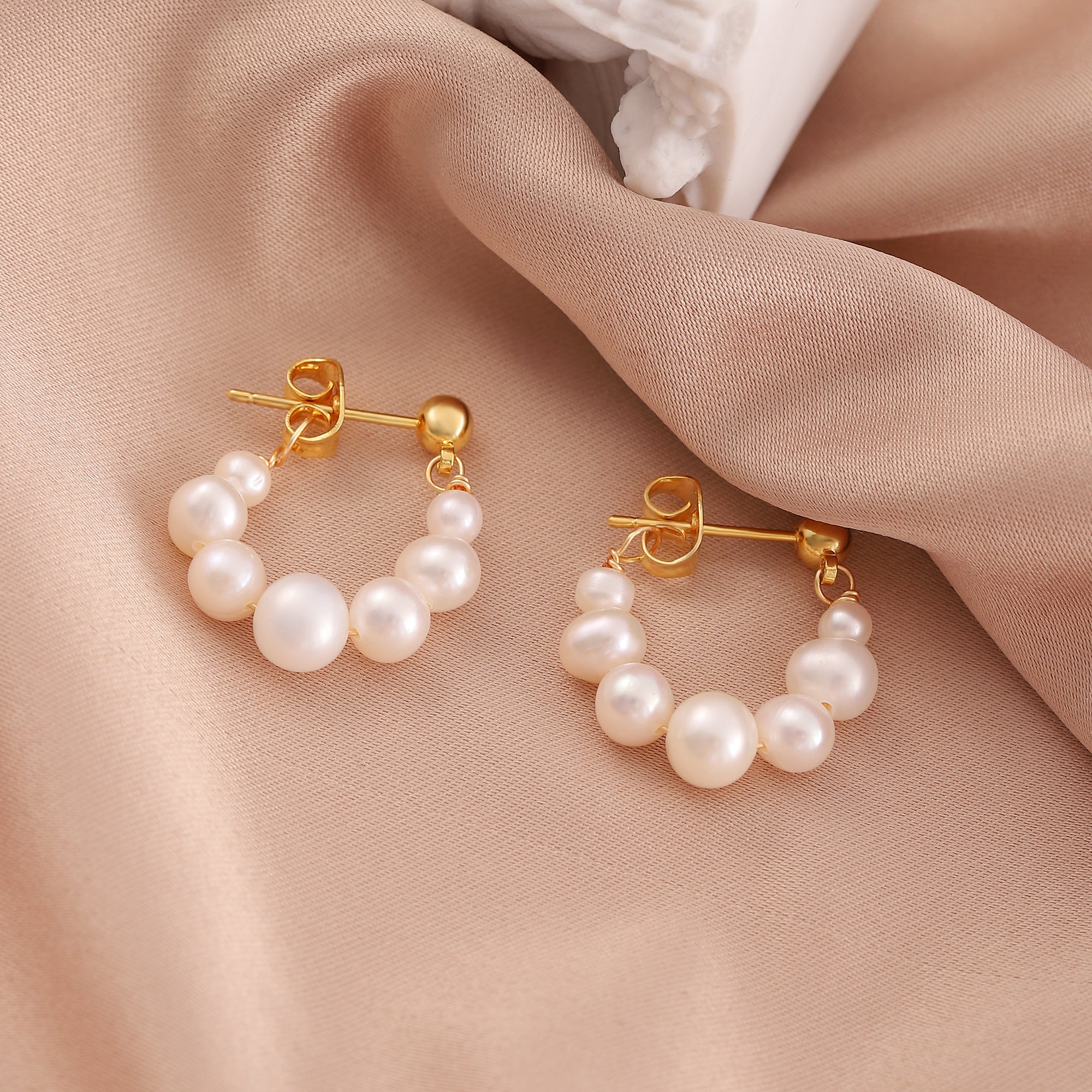   925 Silver Hoop Earrings with Freshwater Pearls for Women-A Loves Gift